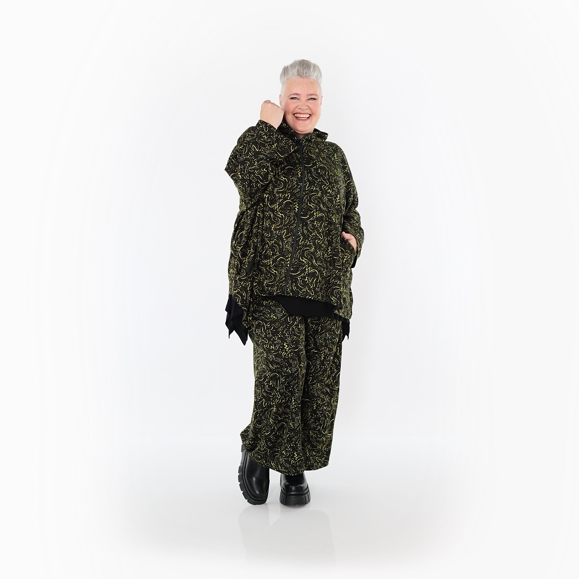  AKH Fashion Jacke in kastiger Form, aus Materialmix, 1516.07076, Neongrün