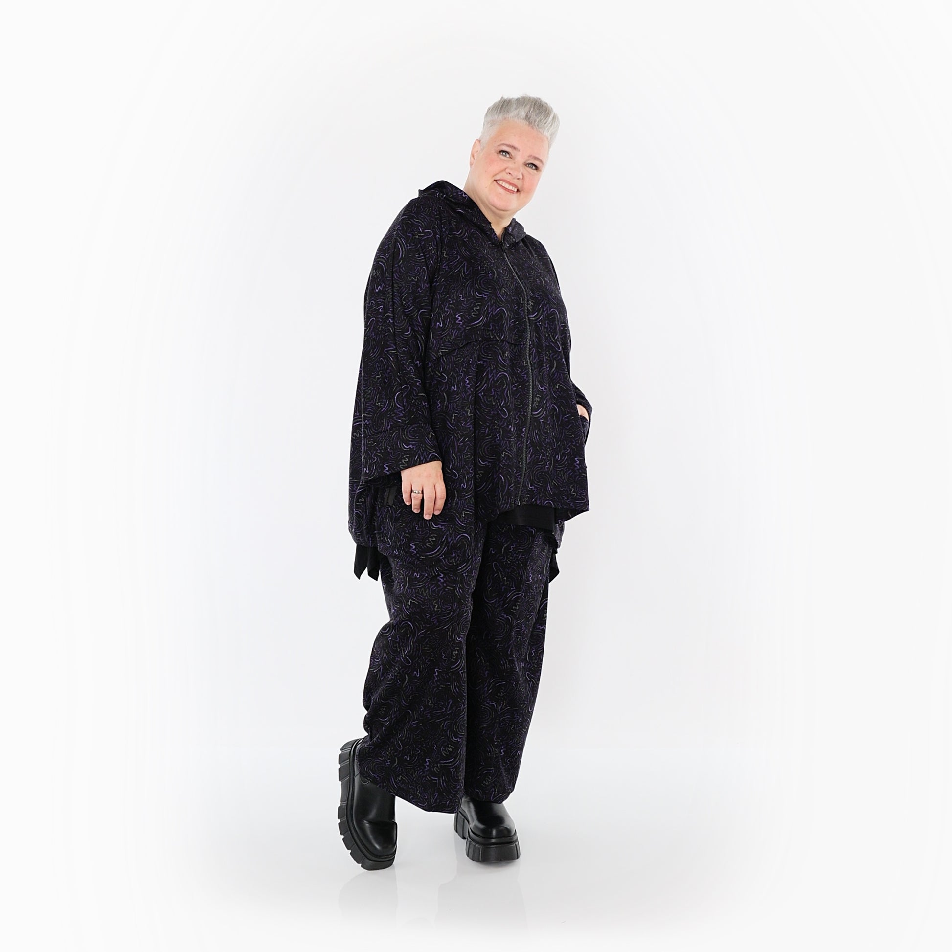  AKH Fashion Jacke in kastiger Form, aus Materialmix, 1516.07076, Violett