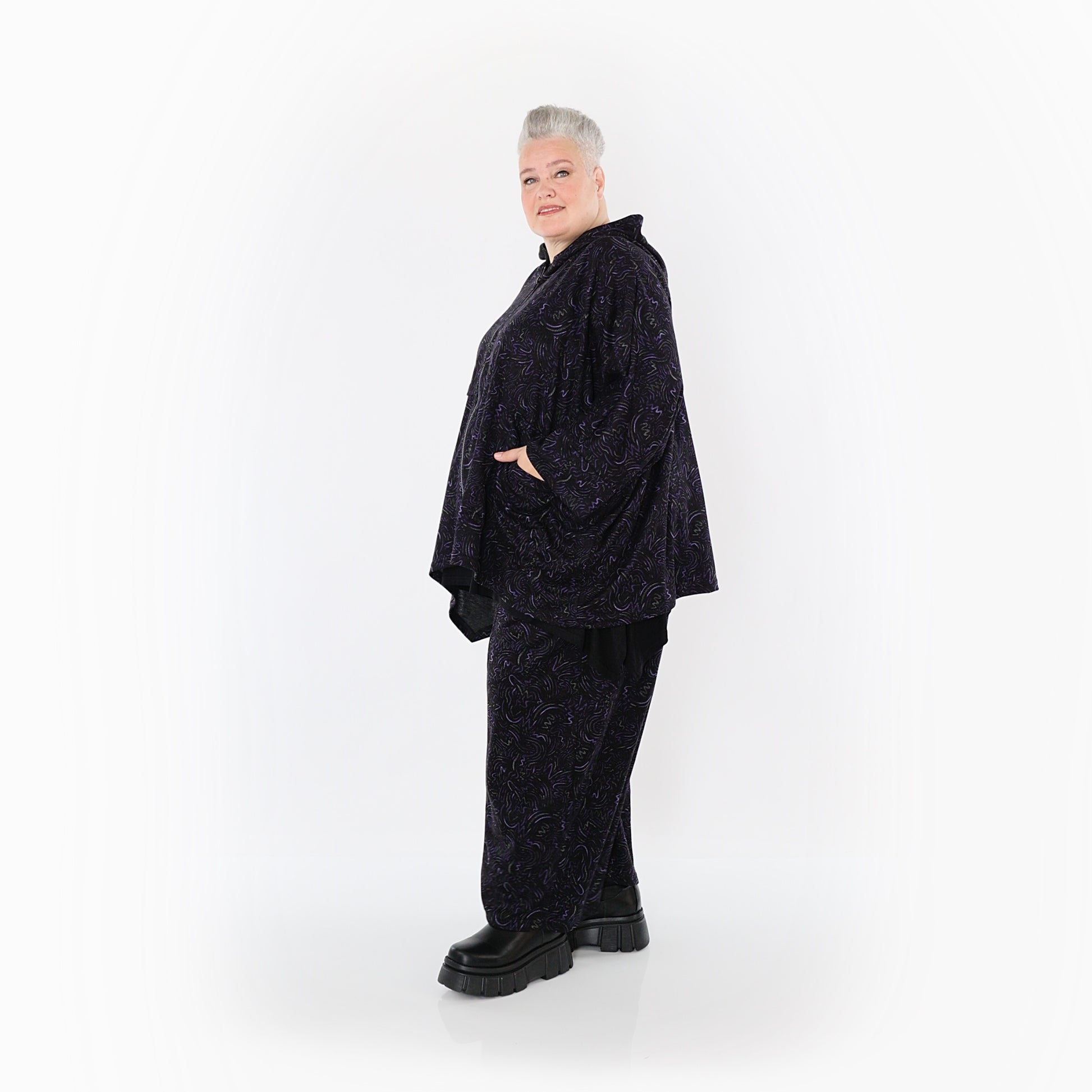  AKH Fashion Jacke in kastiger Form, aus Materialmix, 1516.07076, Violett
