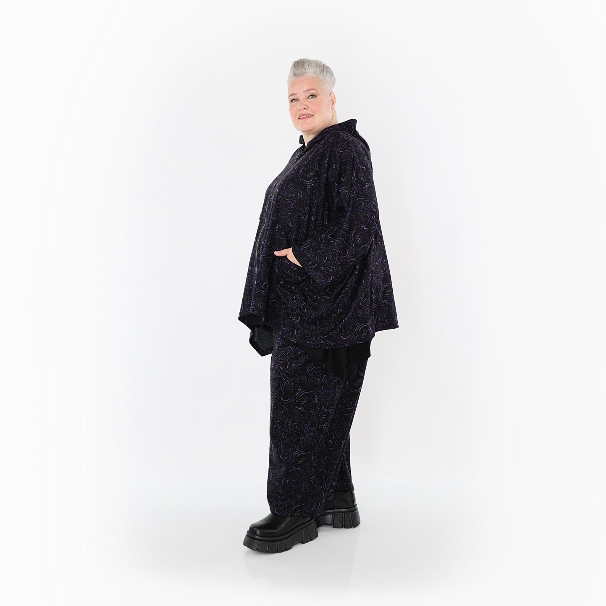  AKH Fashion Jacke in kastiger Form, aus Materialmix, 1516.07076, Violett