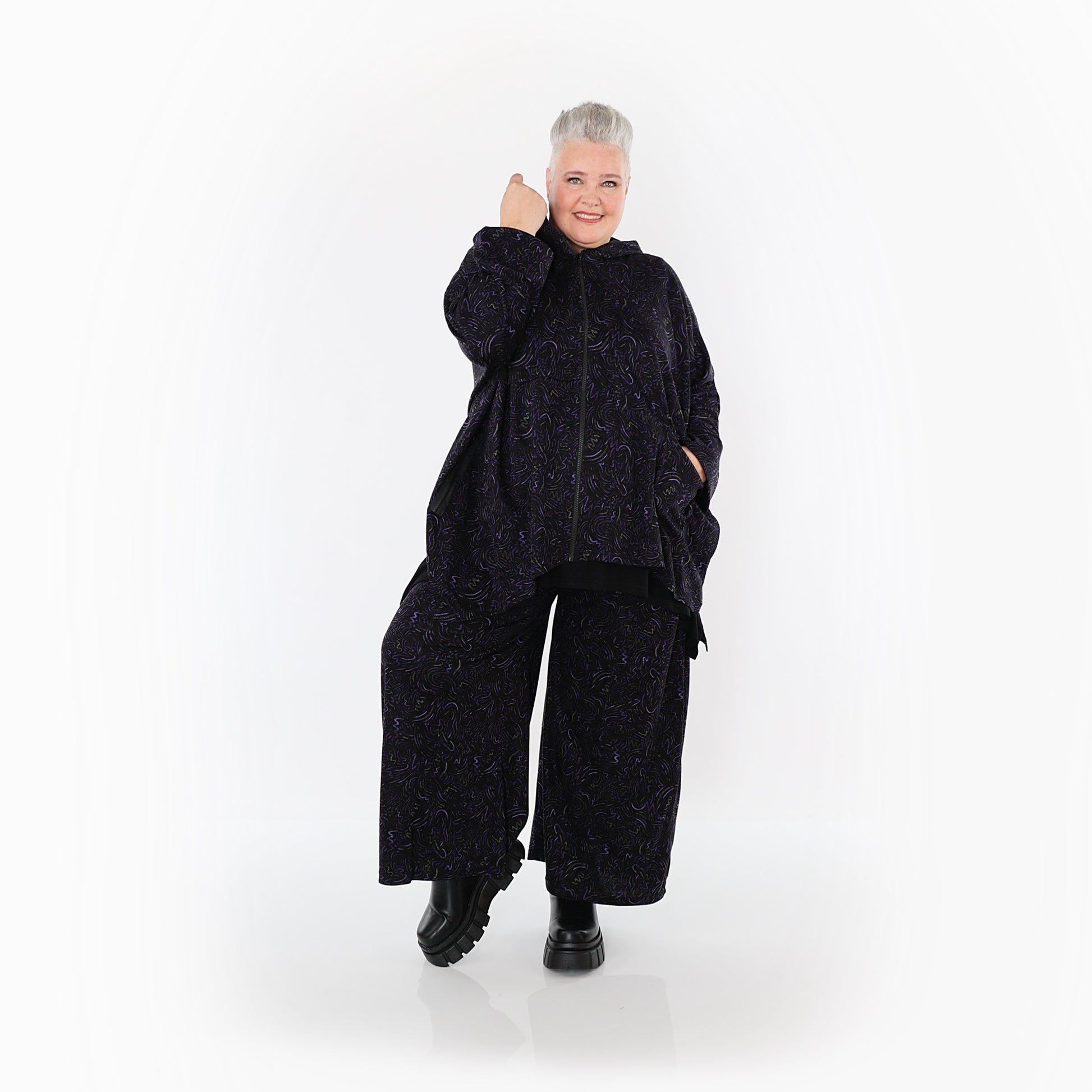  AKH Fashion Jacke in kastiger Form, aus Materialmix, 1516.07076, Violett
