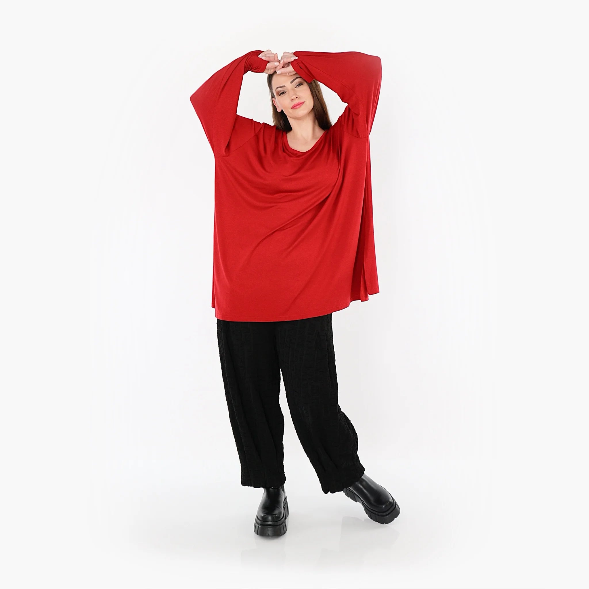  AKH Fashion Bigshirt in gerader Form, aus Viskose, 1531.07054, Dunkelrot, Ausgefallen, Schick