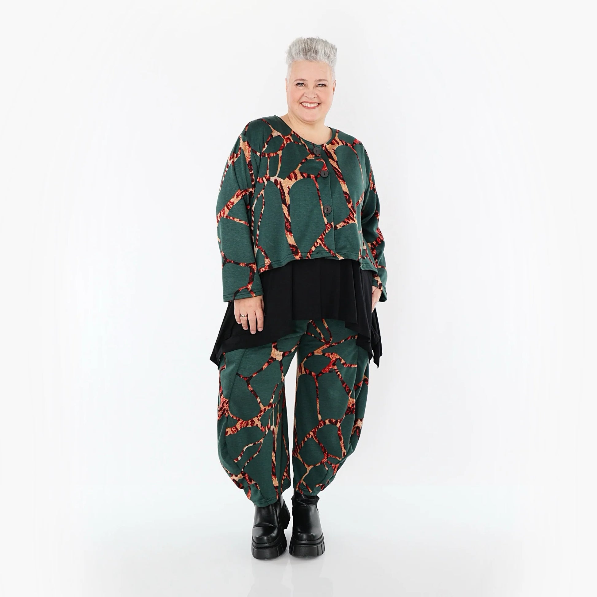  AKH Fashion Jacke in gerundeter Form, aus Materialmix, 1563.00130, Grün/Multi, Grafik