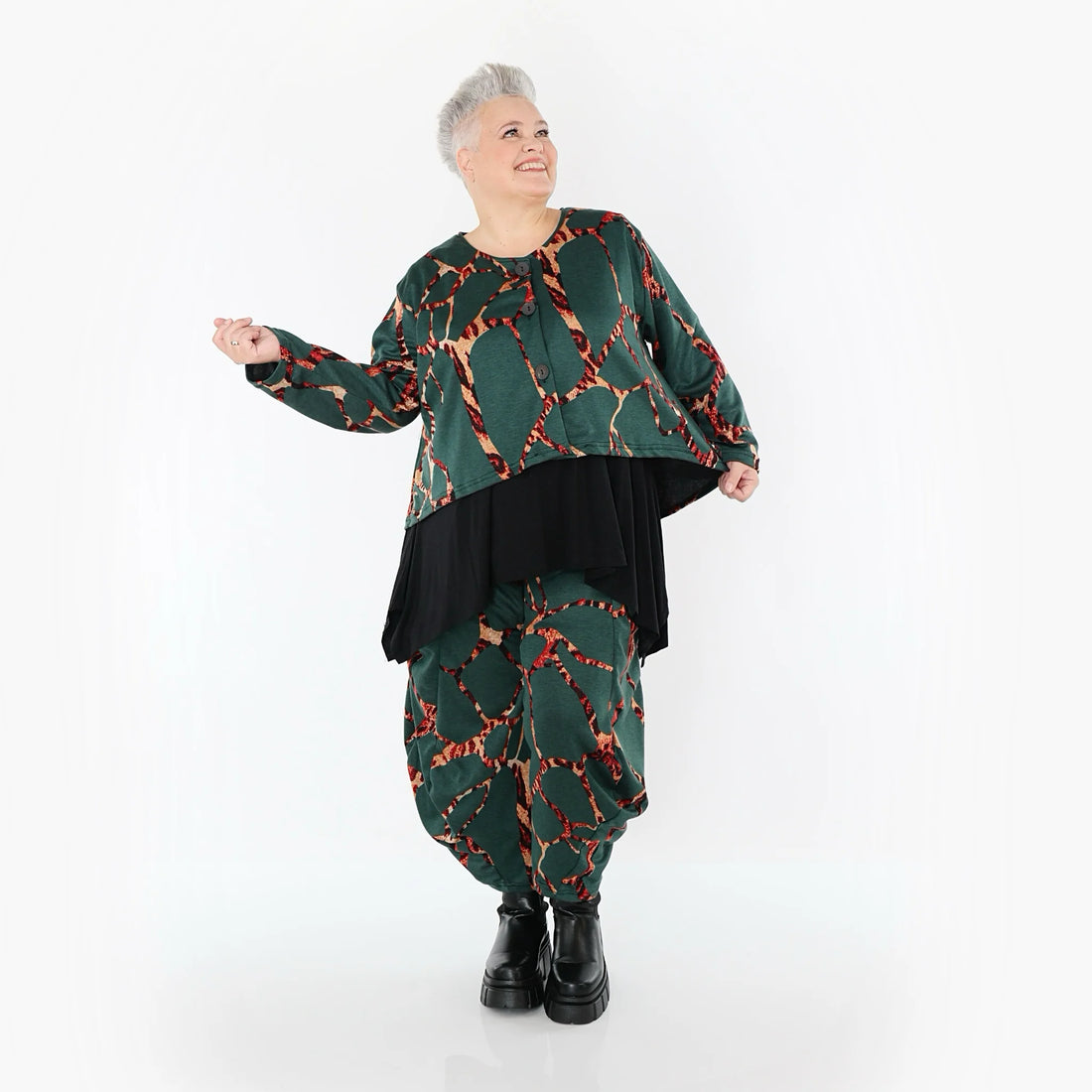  Ballonhose von AKH Fashion aus Materialmix, 1563.08069, Grün/Multi, Grafik, Ausgefallen