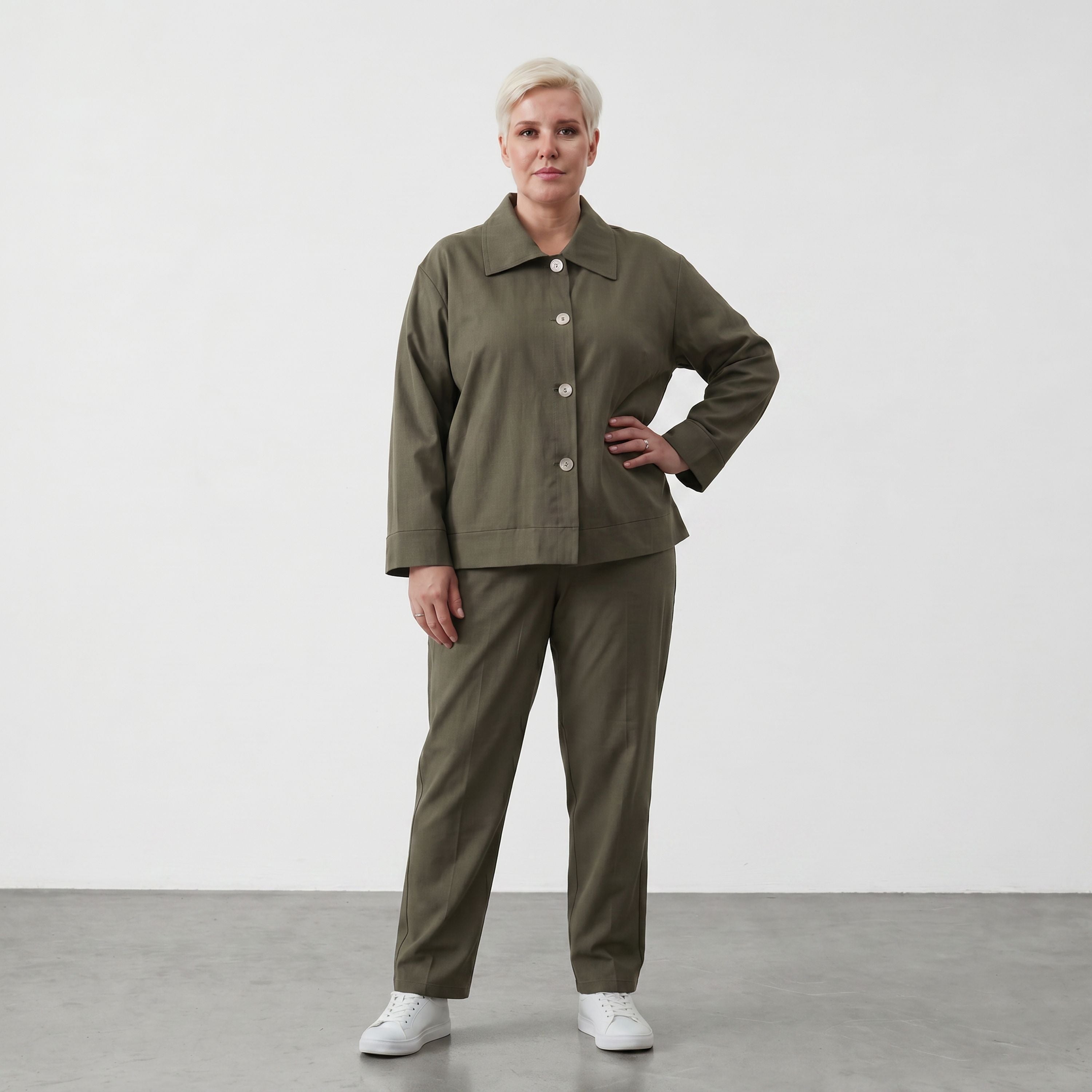 Khaki Bengalineblazer im Oversize Lagenlook weich elastisch zeitlos leger chic sommerlich