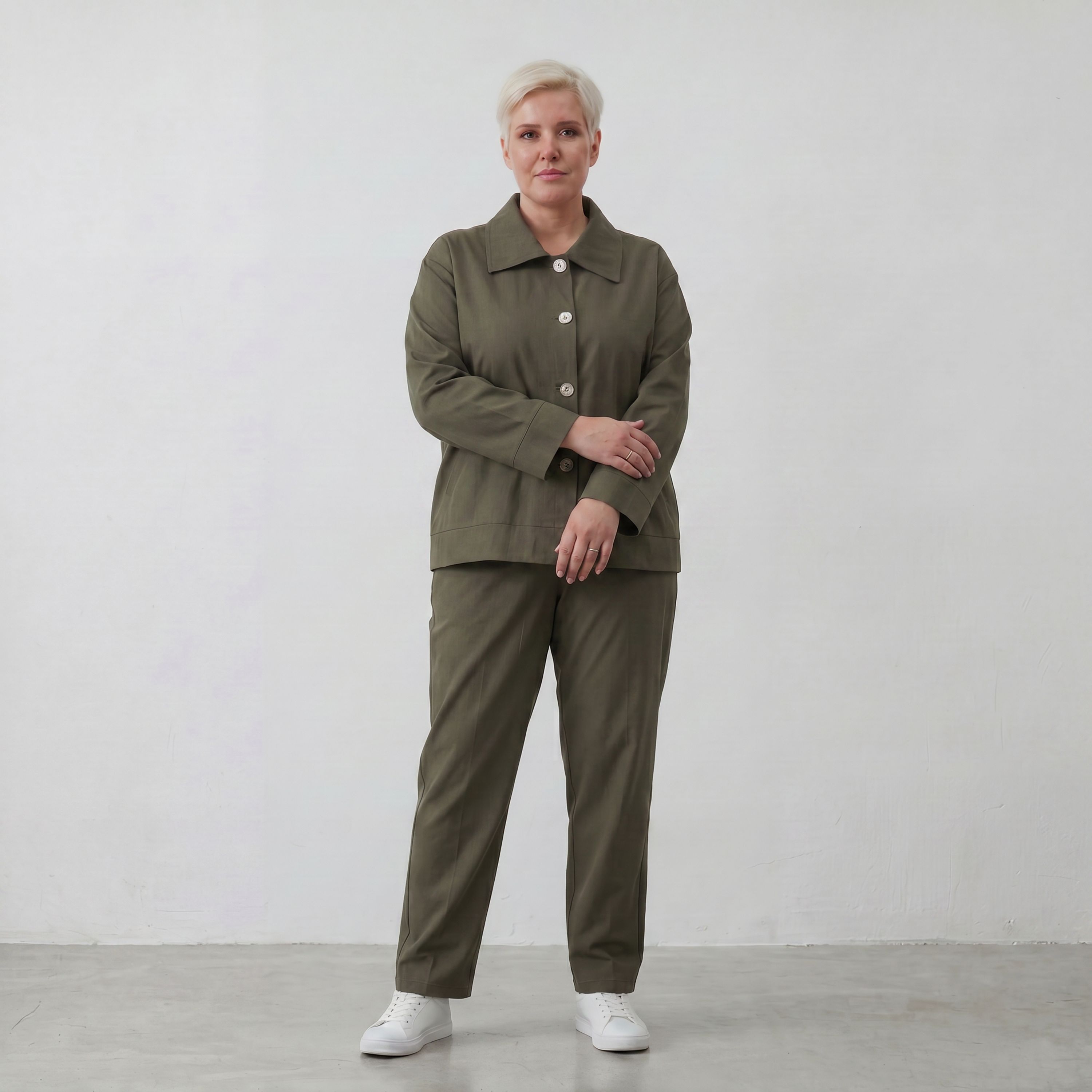 Khaki Bengalineblazer im Oversize Lagenlook weich elastisch zeitlos leger chic sommerlich