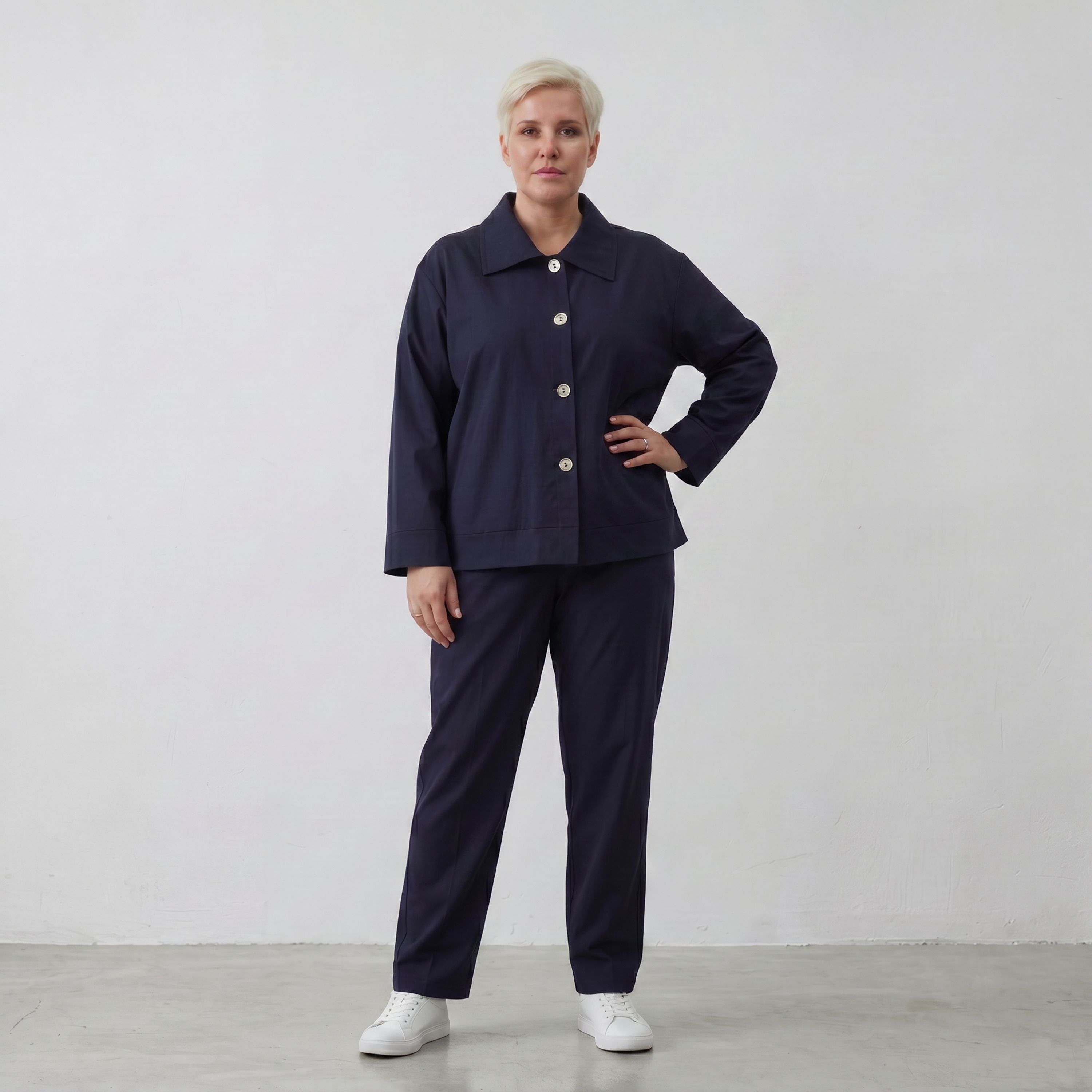 Zeitloser Marine Blazer im entspannten Oversize Lagenlook mit Hemdkragen elastisch weich