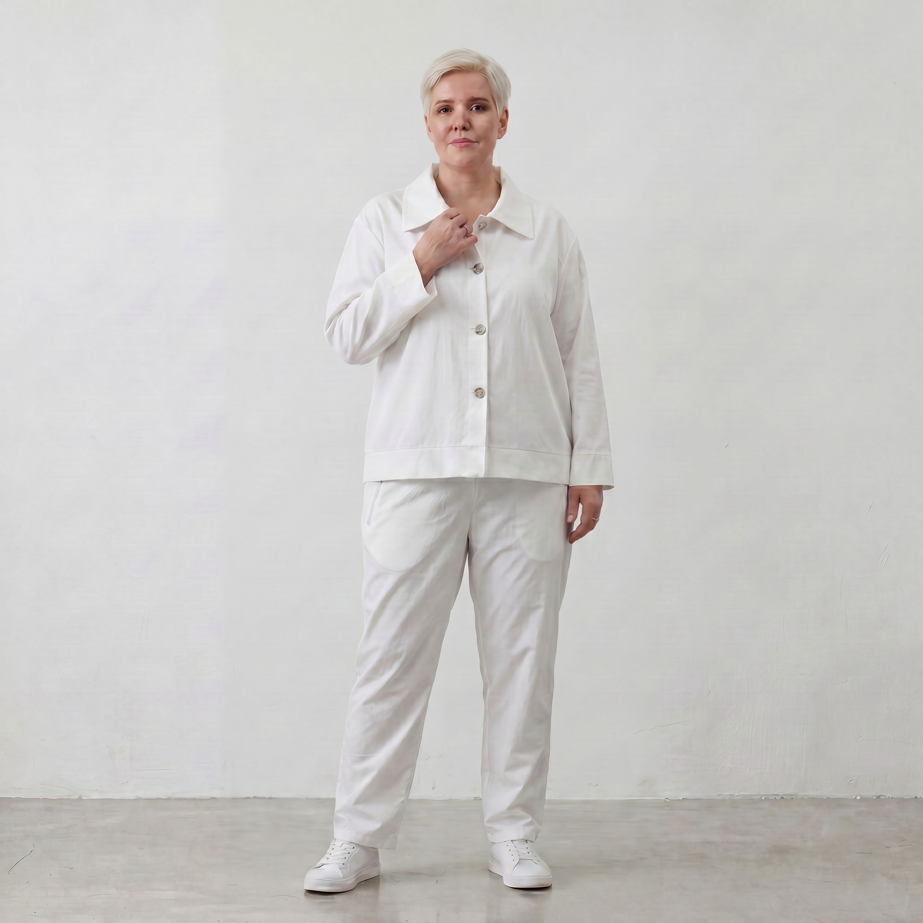 Zeitlose weisse Karottenhose aus Viskosemix weich elastisch leger modern leicht Lagenlook