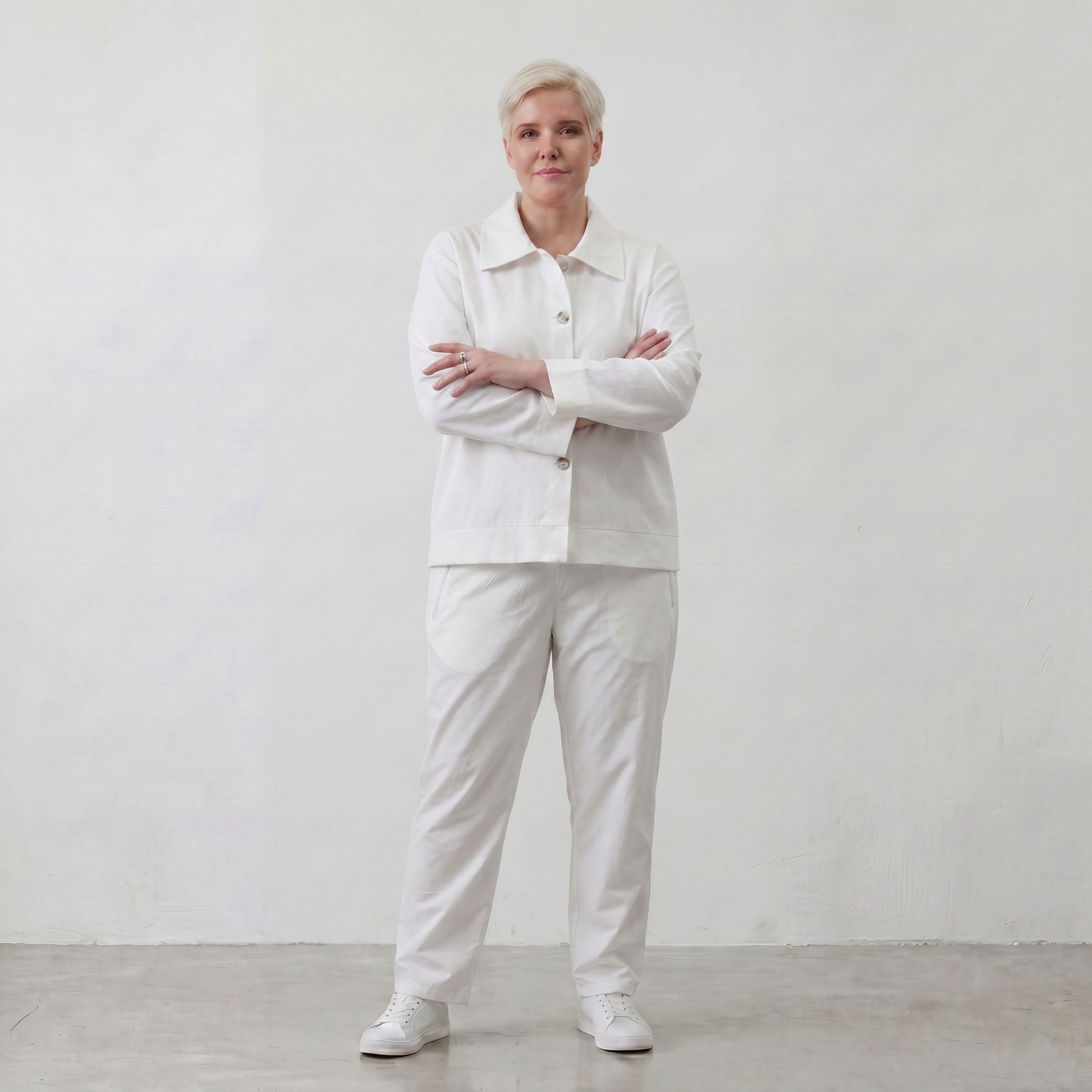 Zeitlose weisse Karottenhose aus Viskosemix weich elastisch leger modern leicht Lagenlook