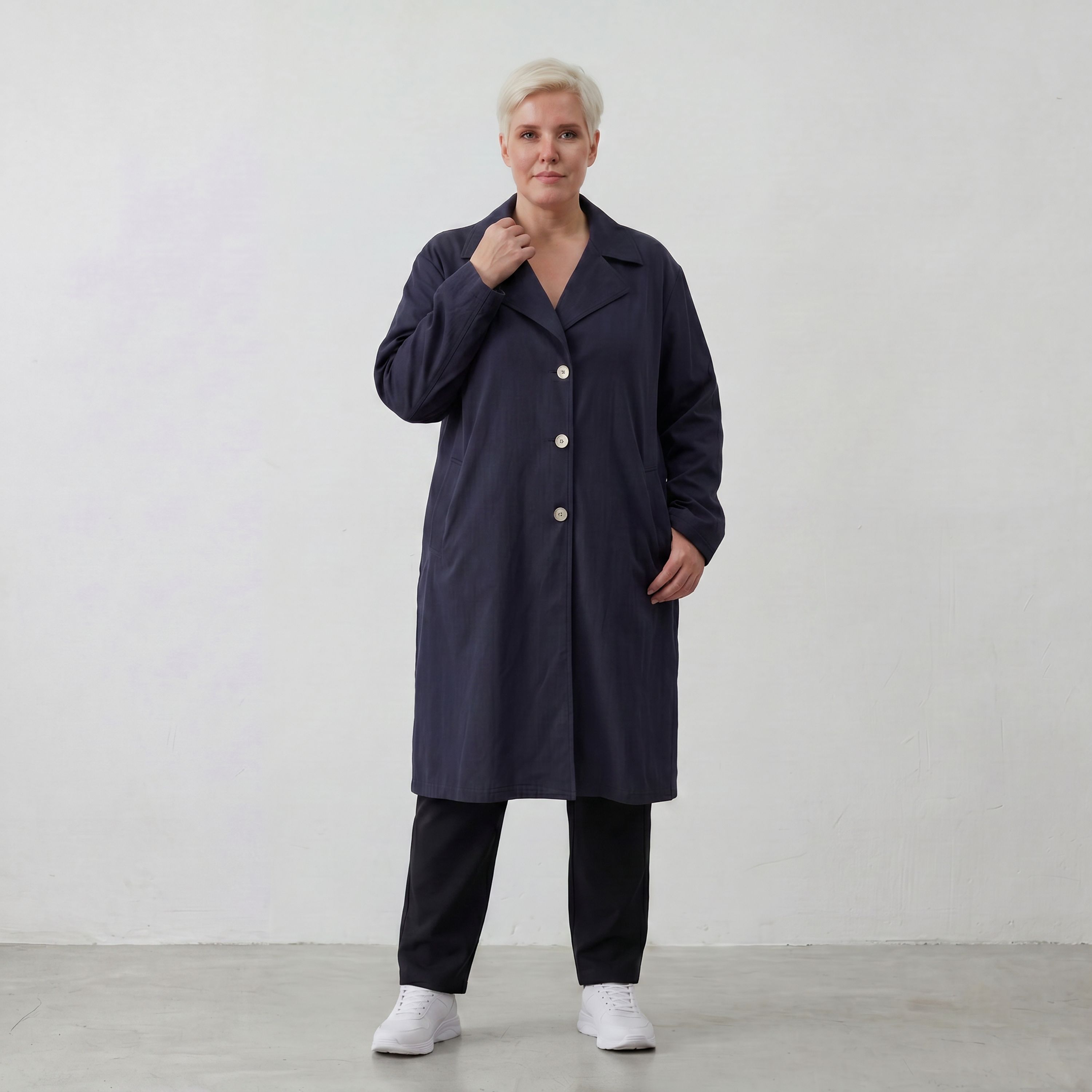 Fliessender Viskosemantel in Marine leger Oversize Lagenlook modern elegant leicht weich