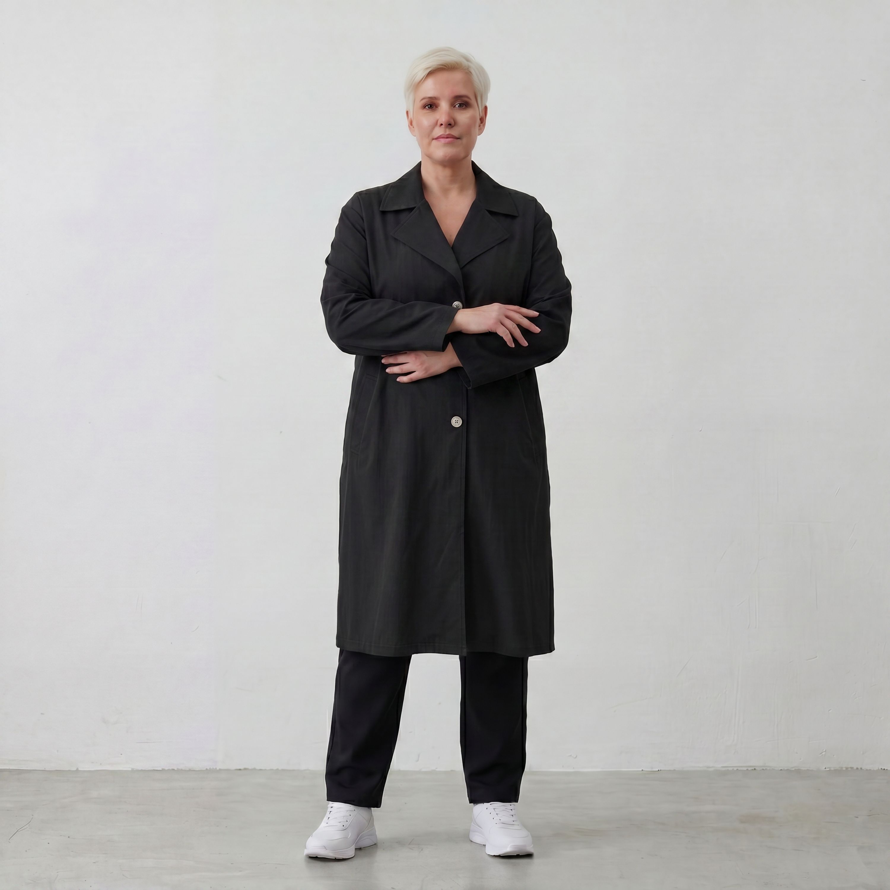 Schwarzer Oversize Mantel fliessend elastisch zeitlos leger sommerlich fuer Lagenlook