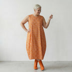 Luftiges Ballon Kleid aus feiner Baumwolle im ausgefallenen Lagenlook mit Punkten, Rosa/Orange