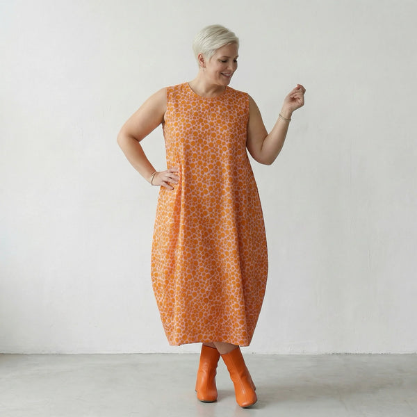 Luftiges Ballon Kleid aus feiner Baumwolle im ausgefallenen Lagenlook mit Punkten, Rosa/Orange