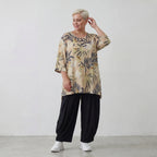 Zeitlos legeres Lagenlook Oversize Shirt aus zarter Viskose Popeline mit ausgefallenem Blumenmuster, Sand/Multi