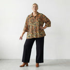 Luftige Oversize Jacke aus feiner Popeline im ausgefallenen Zebra Lagenlook, wunderbar weich, Orange/Schwarz/Gelb