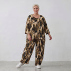 Popelineshirt in schwarzbeigem Batiklook A-Form mit Rundhals und Dreiviertelarm luftig