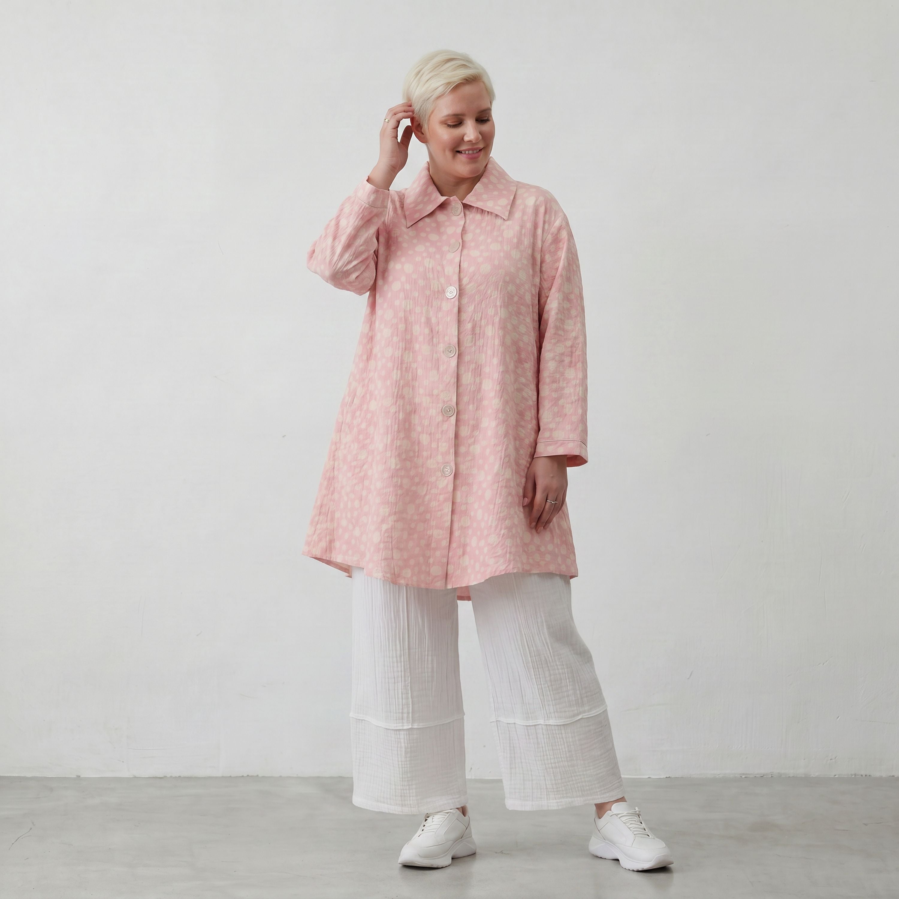 Federleichte Baumwolljacke im Lagenlook Rosa Ecru Oversize leger zeitlos fliessend luftig