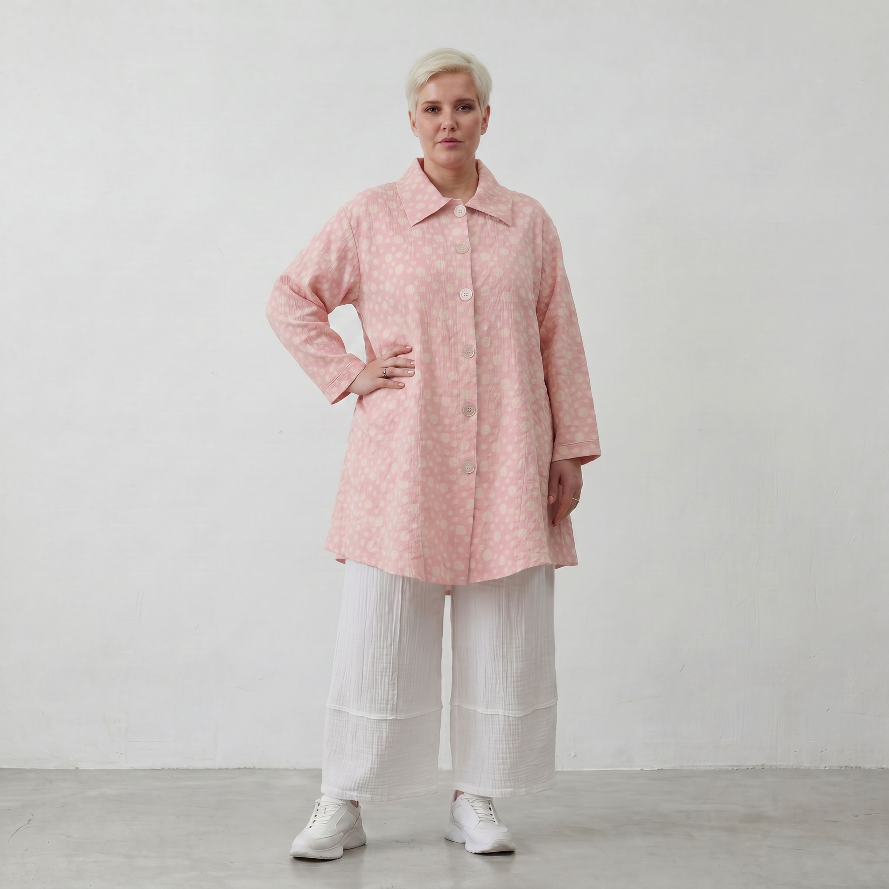 Federleichte Baumwolljacke im Lagenlook Rosa Ecru Oversize leger zeitlos fliessend luftig