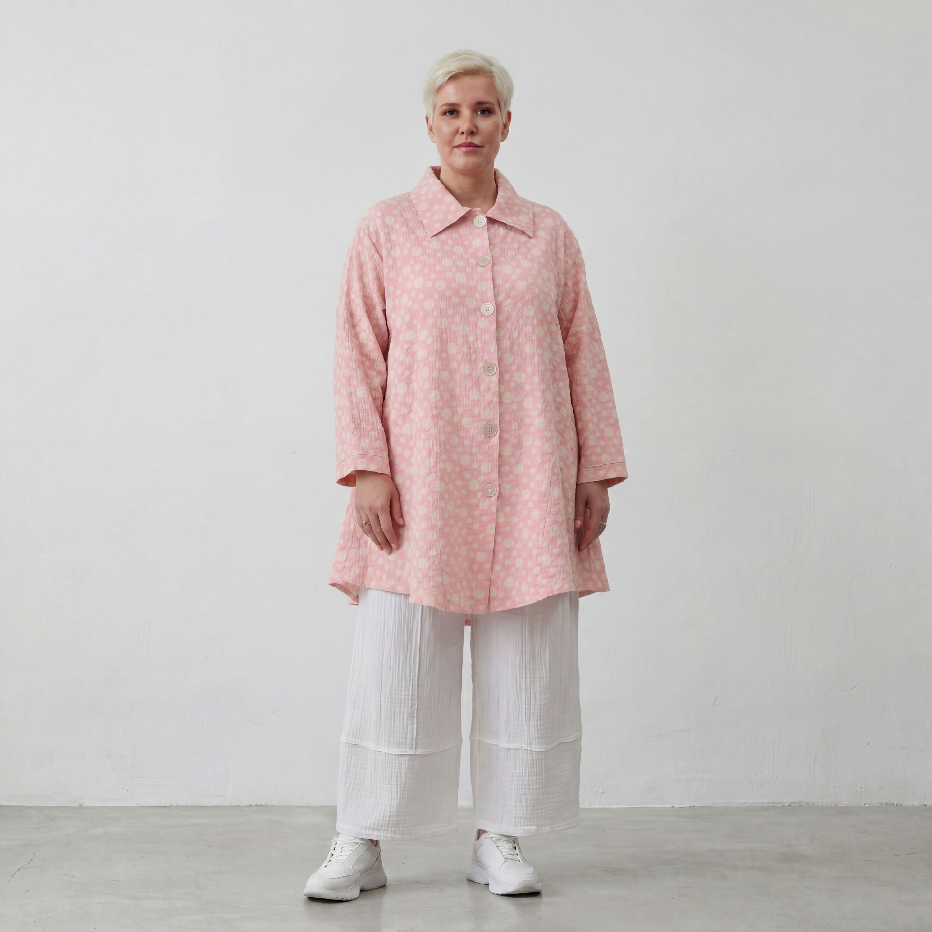 Federleichte Baumwolljacke im Lagenlook Rosa Ecru Oversize leger zeitlos fliessend luftig