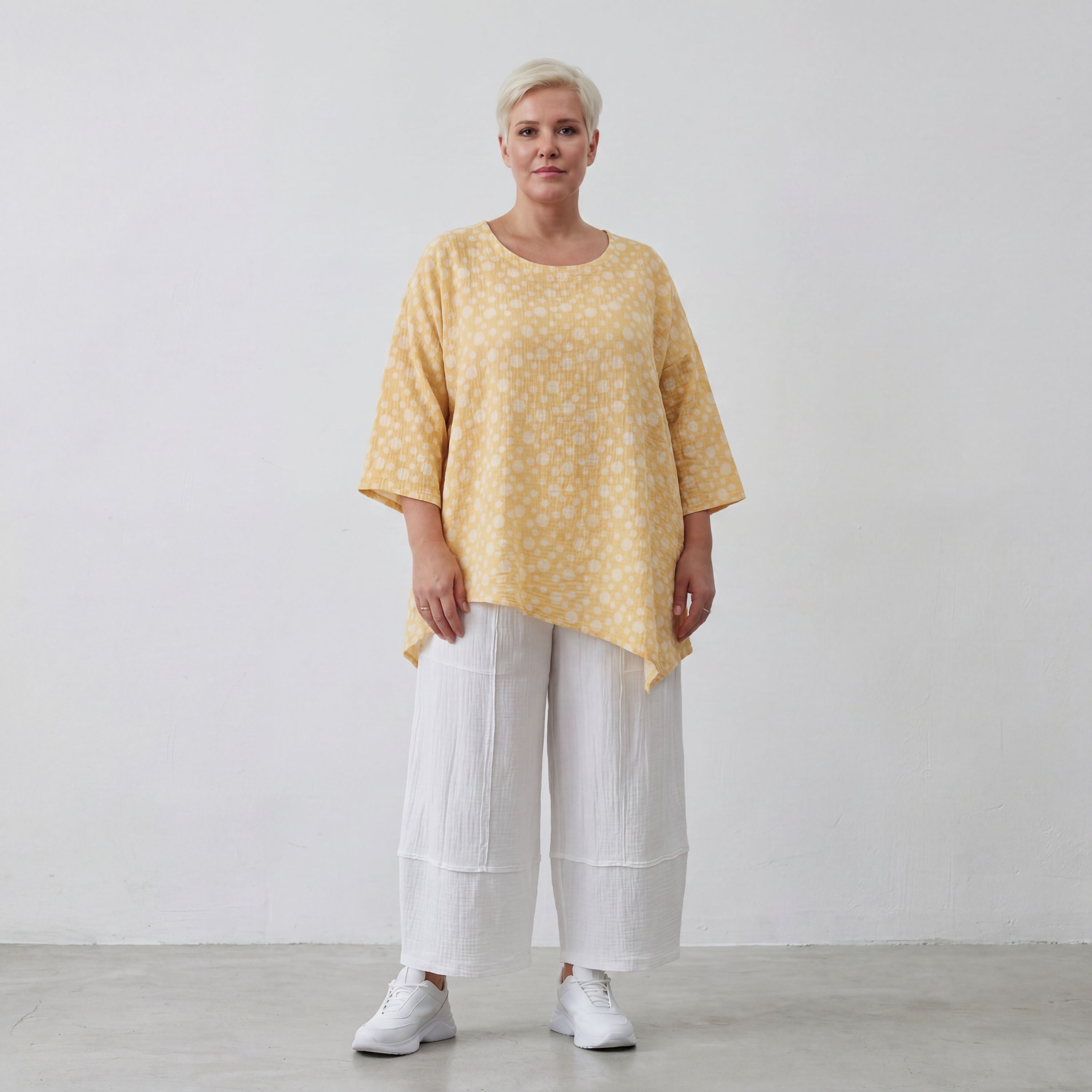 Leichtes Baumwollshirt im Gelb Ecru Lagenlook Oversize A Linie leger zeitlos luftig weich
