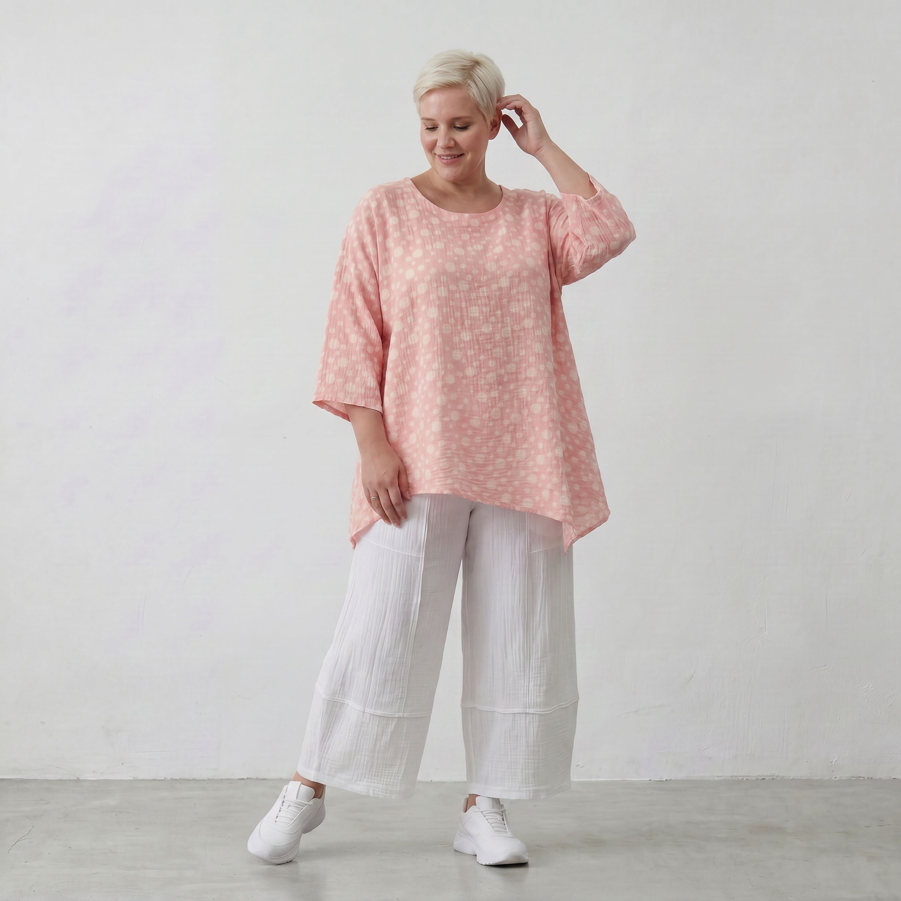Leichtes Mousselineshirt Rosa Ecru im Lagenlook Oversize leger zeitlos sommerlich Baumwolle