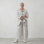 Fliessende Marlenehose in Hellblau Ecru aus Baumwolle Oversize Lagenlook zeitlos modern