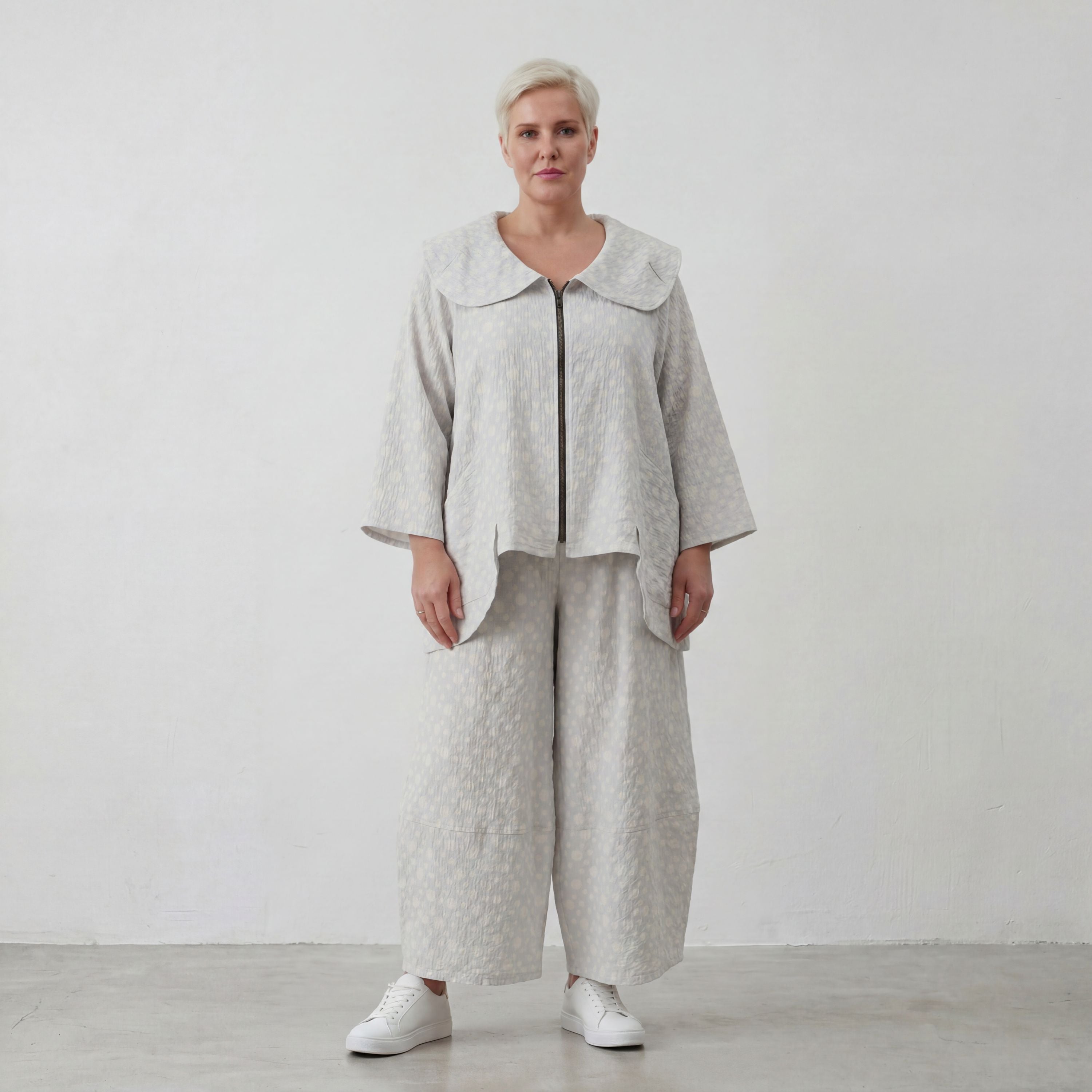 Luftige Baumwolljacke im Lagenlook Hellblau/Ecru Oversize A Linie leger modern weich fein