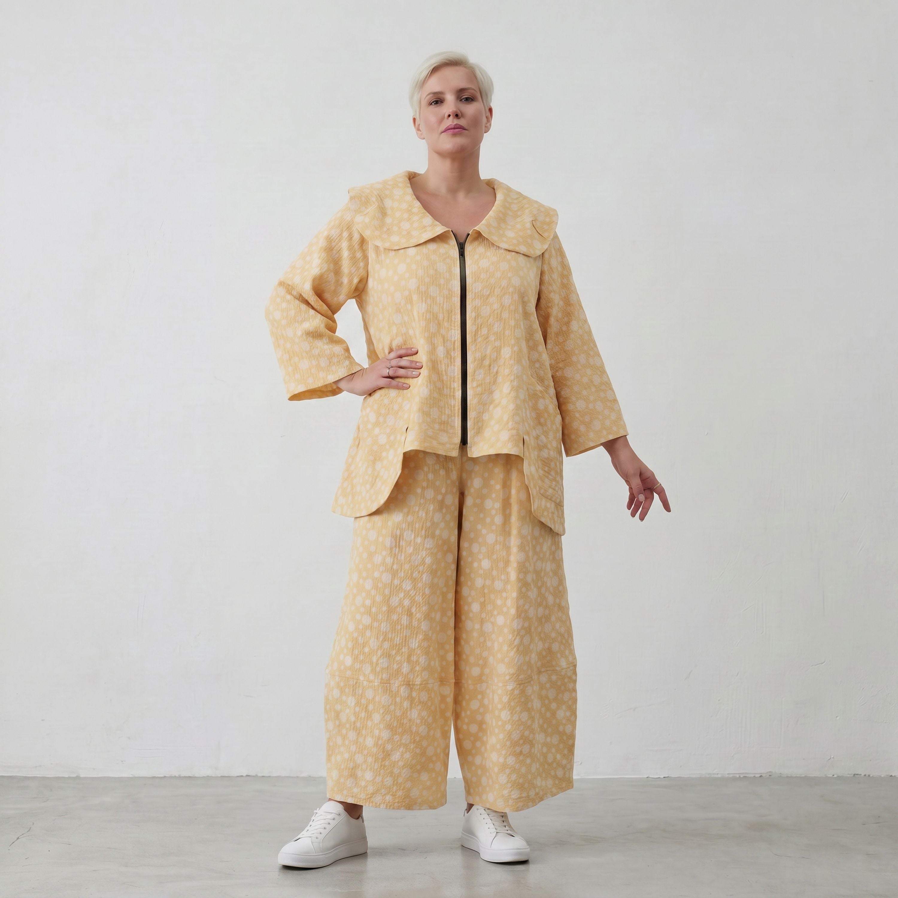 Baumwollmousselinejacke GelbEcru im Lagenlook Oversize zeitlos leger sehr weich und chic