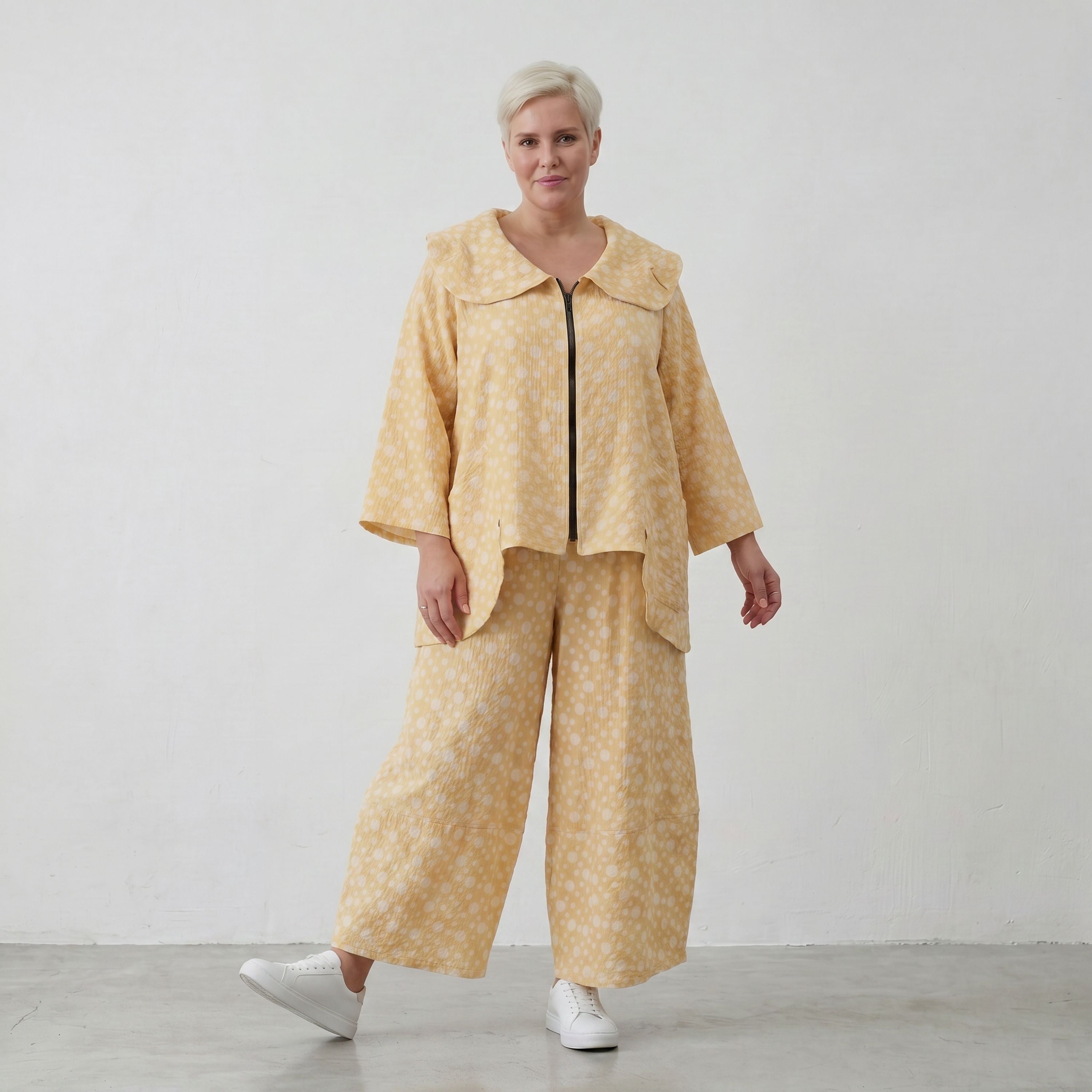 Baumwollmousselinejacke GelbEcru im Lagenlook Oversize zeitlos leger sehr weich und chic