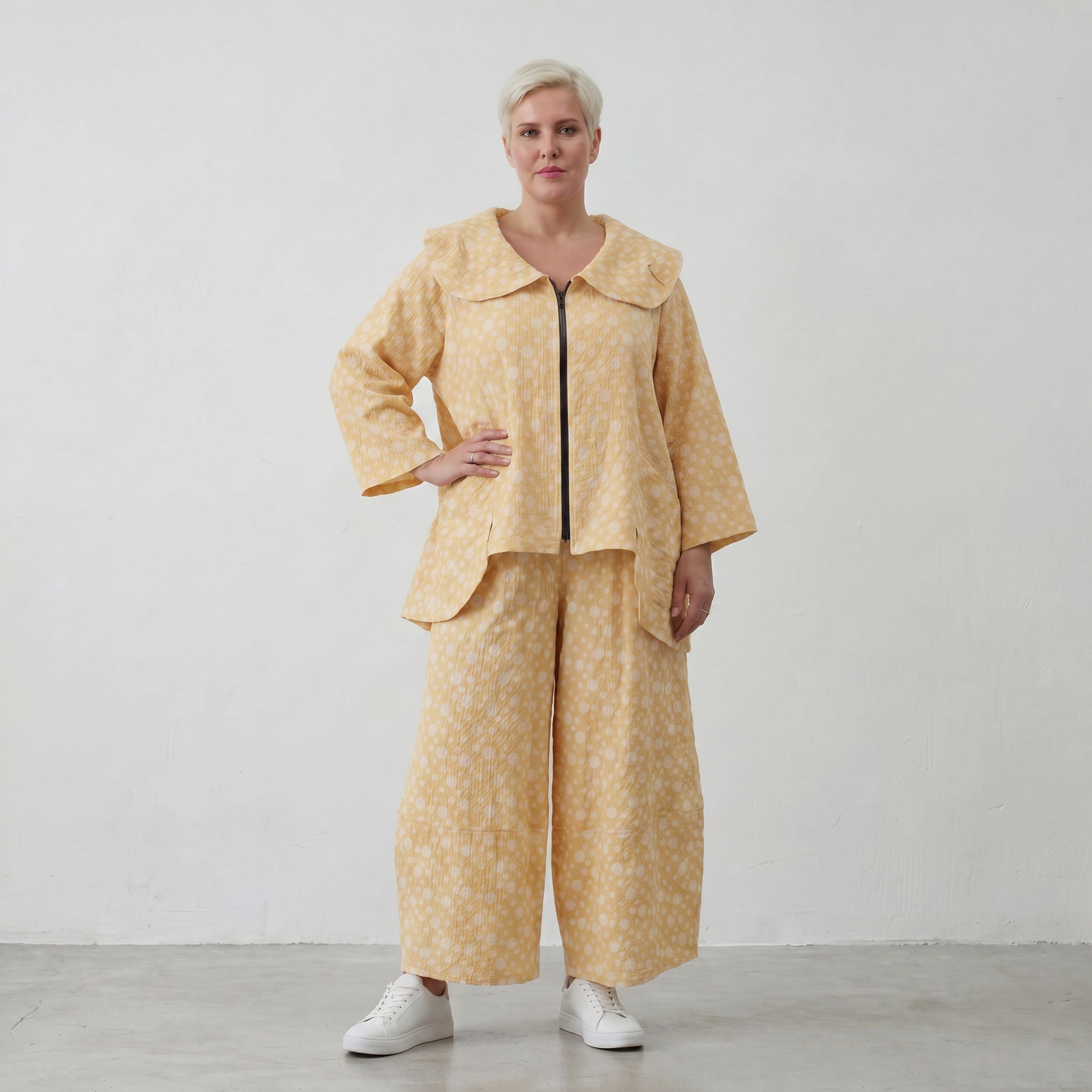 Baumwollmousselinejacke GelbEcru im Lagenlook Oversize zeitlos leger sehr weich und chic