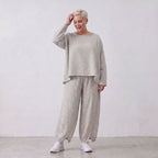 Fliessende BaumwollMousseline Ballonhose Lagenlook Hellblau Ecru leger zeitlos ausgefallen