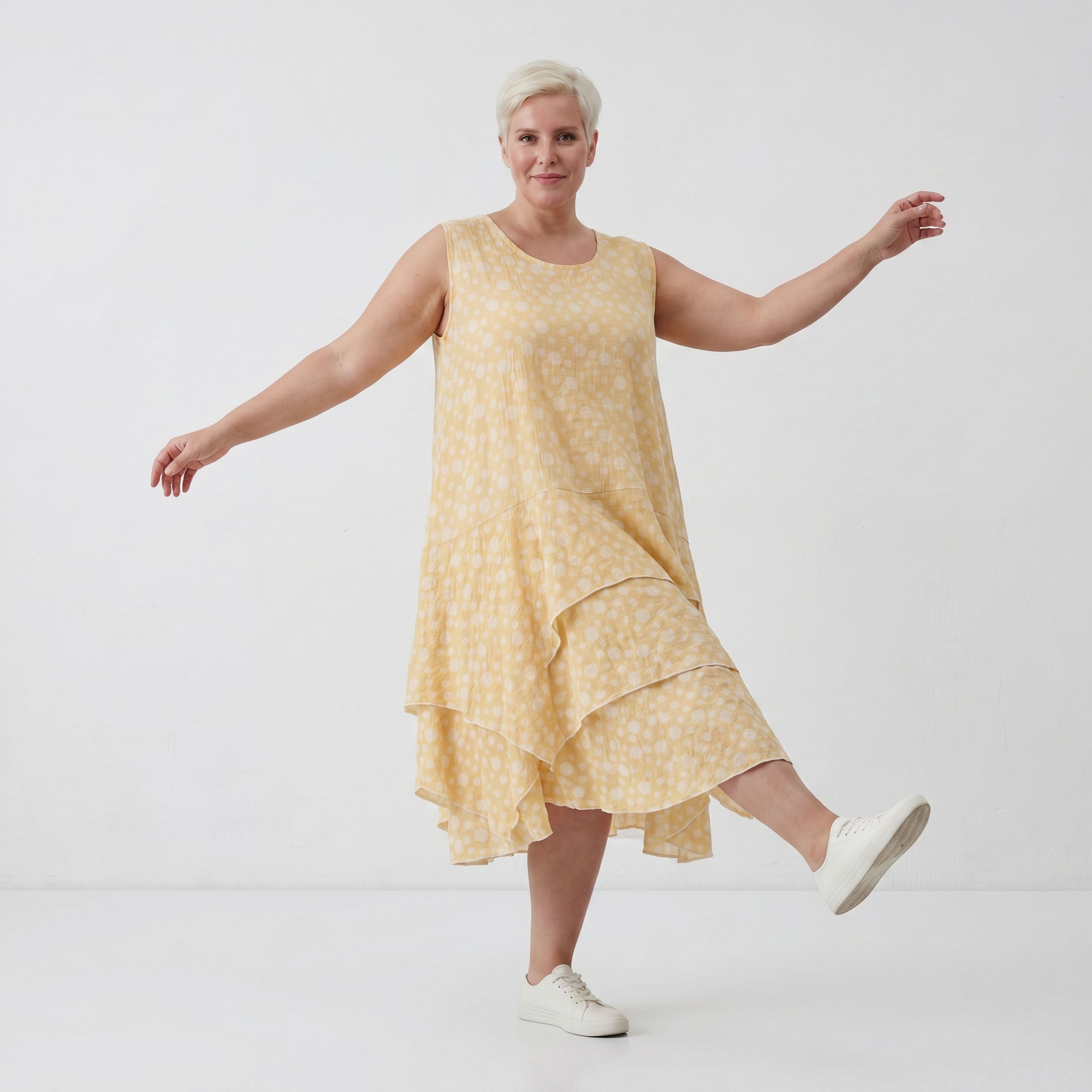 Leichte Baumwolltunika im Lagenlook Gelb Ecru Oversize mit Volants zeitlos leger so leicht