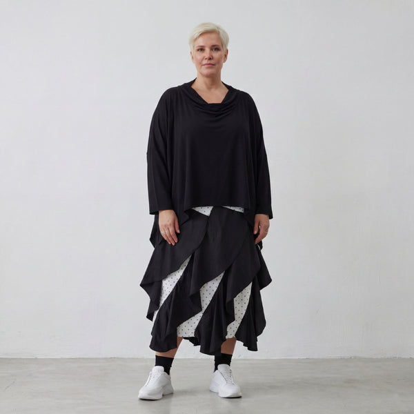 Zeitloser Weiß Schwarz Karorock im Lagenlook mit elastischem Bund modernen Oversize Stil