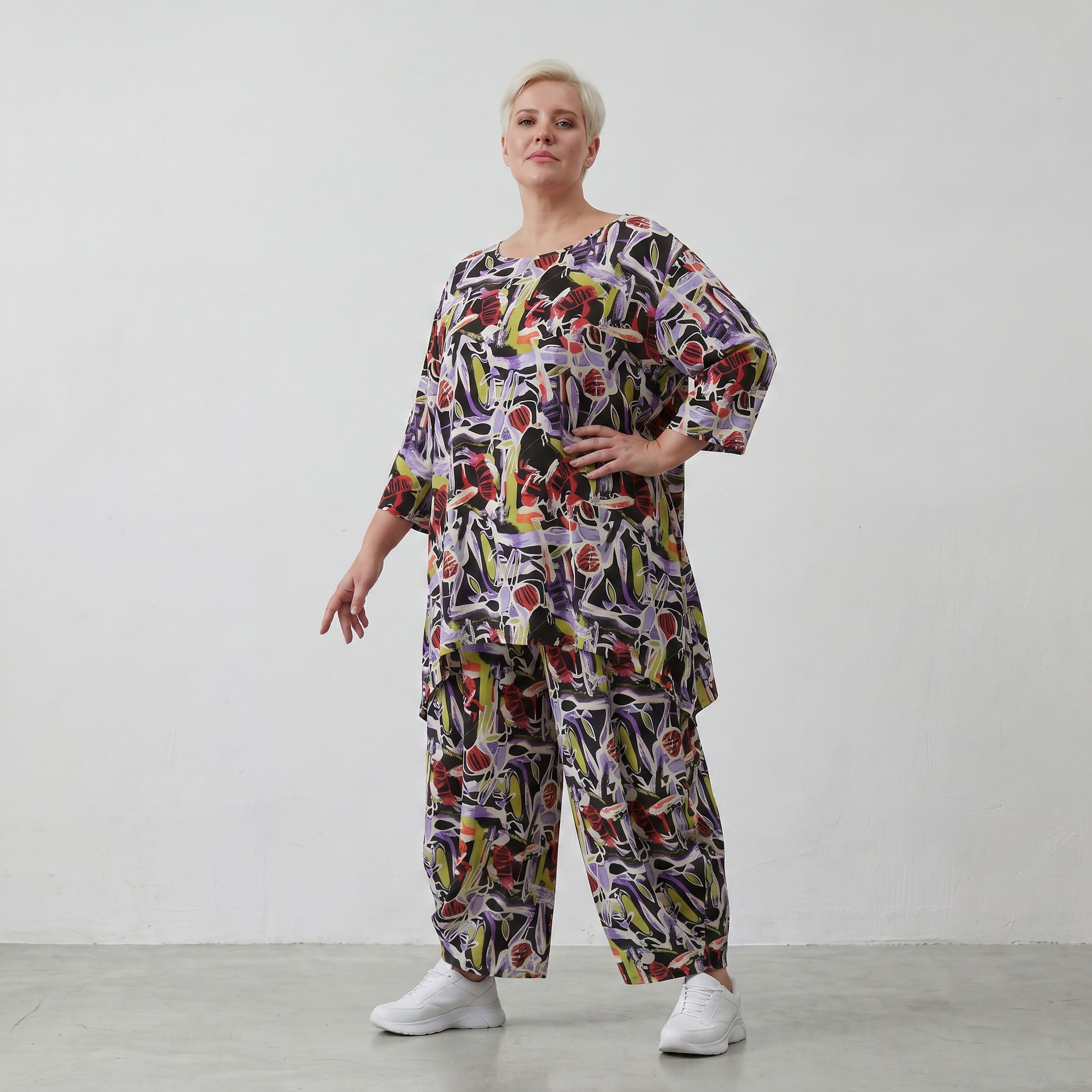 Fliessendes Viskoseshirt im Lagenlook Oversize leger in Schwarz Oliv Lila zeitlos modern