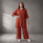 Orange Viskosebluse in Leinenoptik Oversize Lagenlook luftig und zeitlos leger sommerlich
