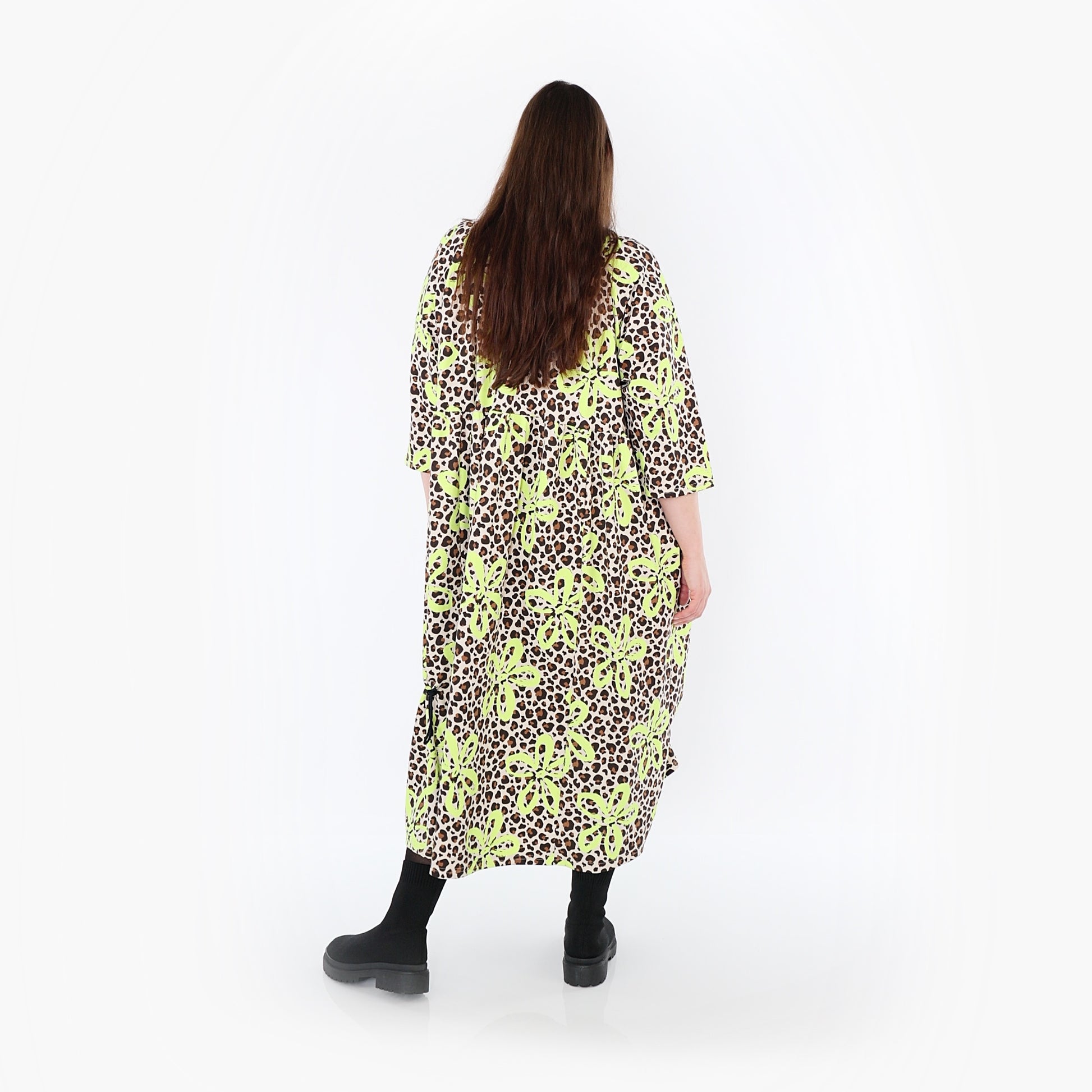  Ballonkleid von AKH Fashion aus Baumwolle, 1514.07122, Beige/Braun/Neongrün, Leopard