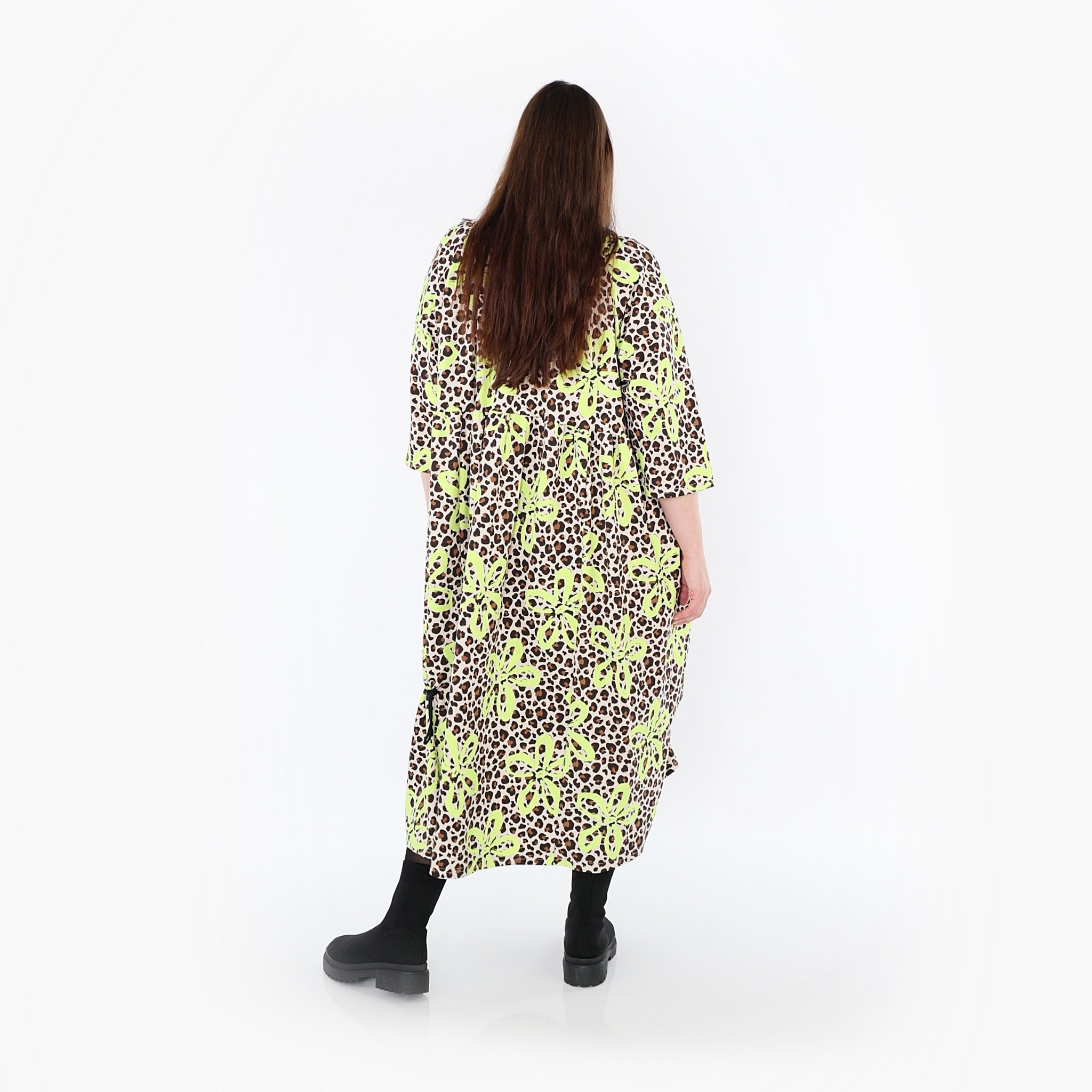  Ballonkleid von AKH Fashion aus Baumwolle, 1514.07122, Beige/Braun/Neongrün, Leopard