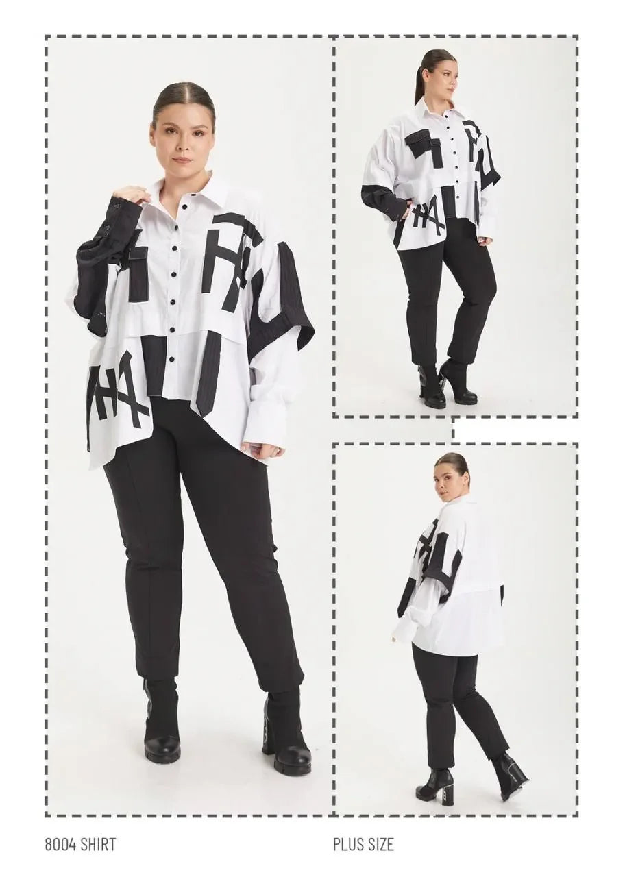  H4 Fashion Shirt in kastiger Form, aus Polyamid, 8004, Weiß, Ausgefallen, Zeitlos, Schick