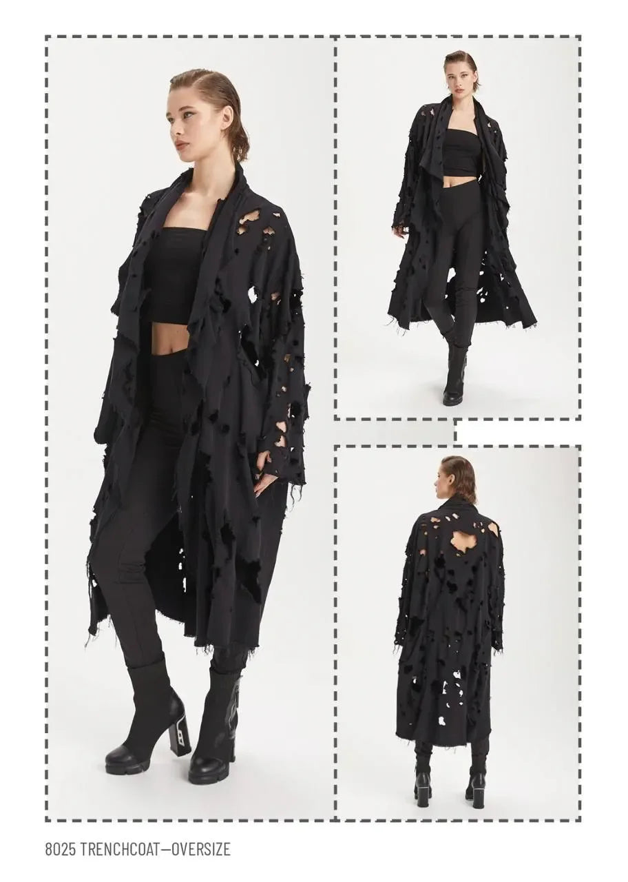  A-Form Mantel von H4 Fashion aus Materialmix, 8025, Schwarz, Ausgefallen, Zeitlos, Schick