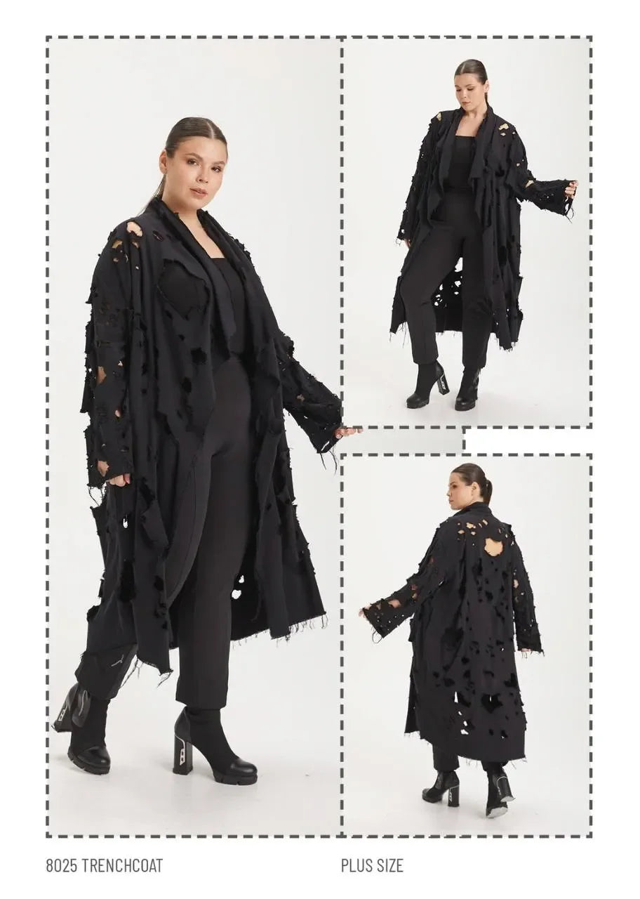  A-Form Mantel von H4 Fashion aus Materialmix, 8025, Schwarz, Ausgefallen, Zeitlos, Schick