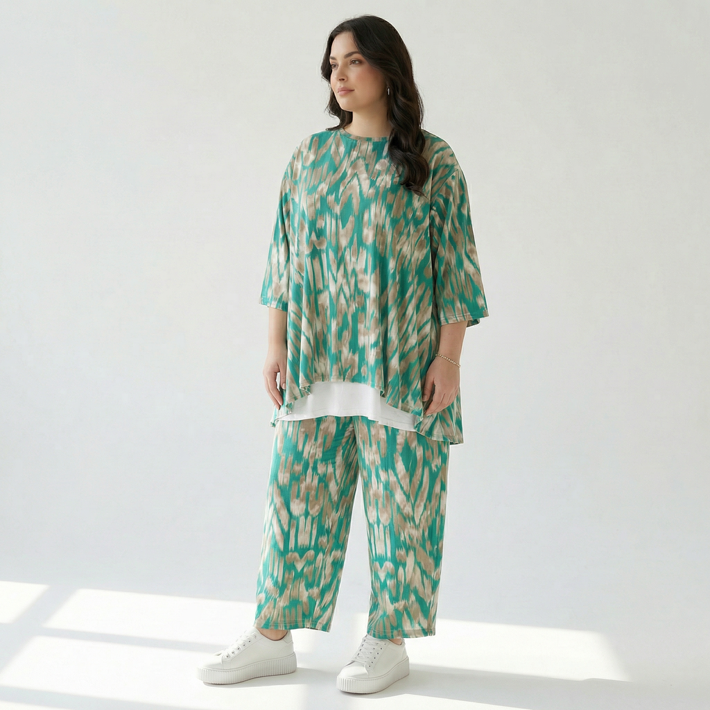  A-Form Bigshirt von AKH Fashion aus Viskose, 1296.00593, Mint-Beige, Grafik, Schick, Modern