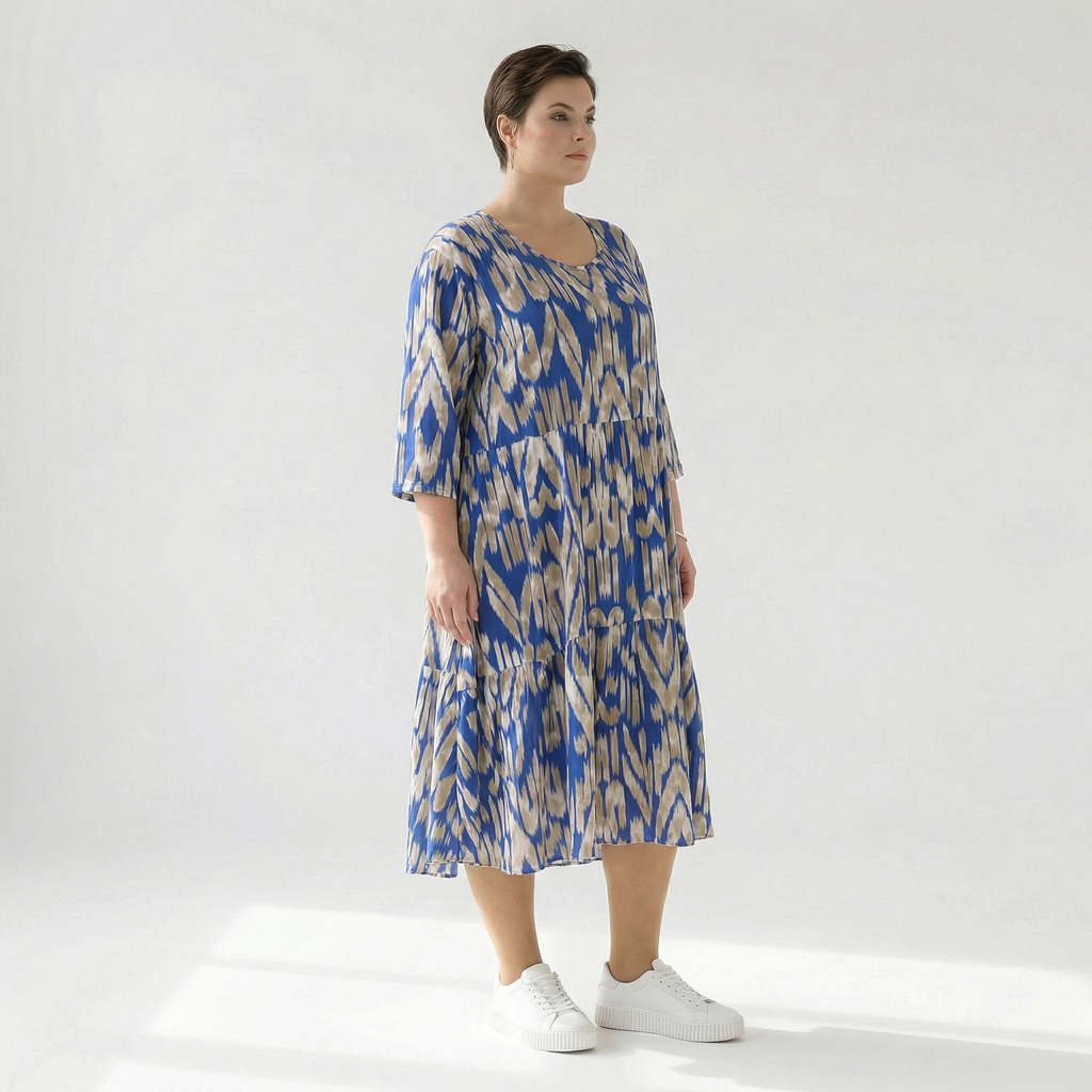  Ballonkleid von AKH Fashion aus Viskose, 1296.06712, Royalblau-Beige, Grafik, Schick