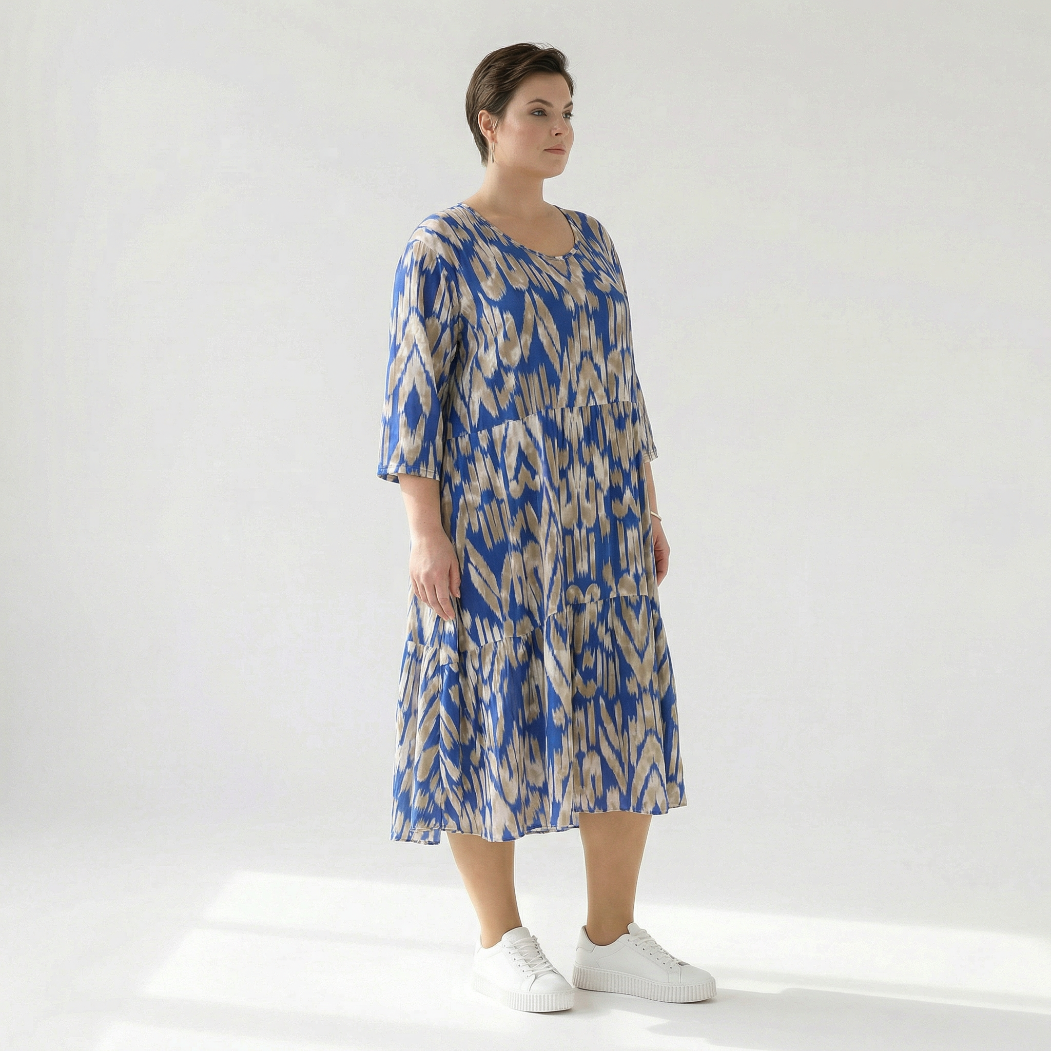  Ballonkleid von AKH Fashion aus Viskose, 1296.06712, Royalblau-Beige, Grafik, Schick