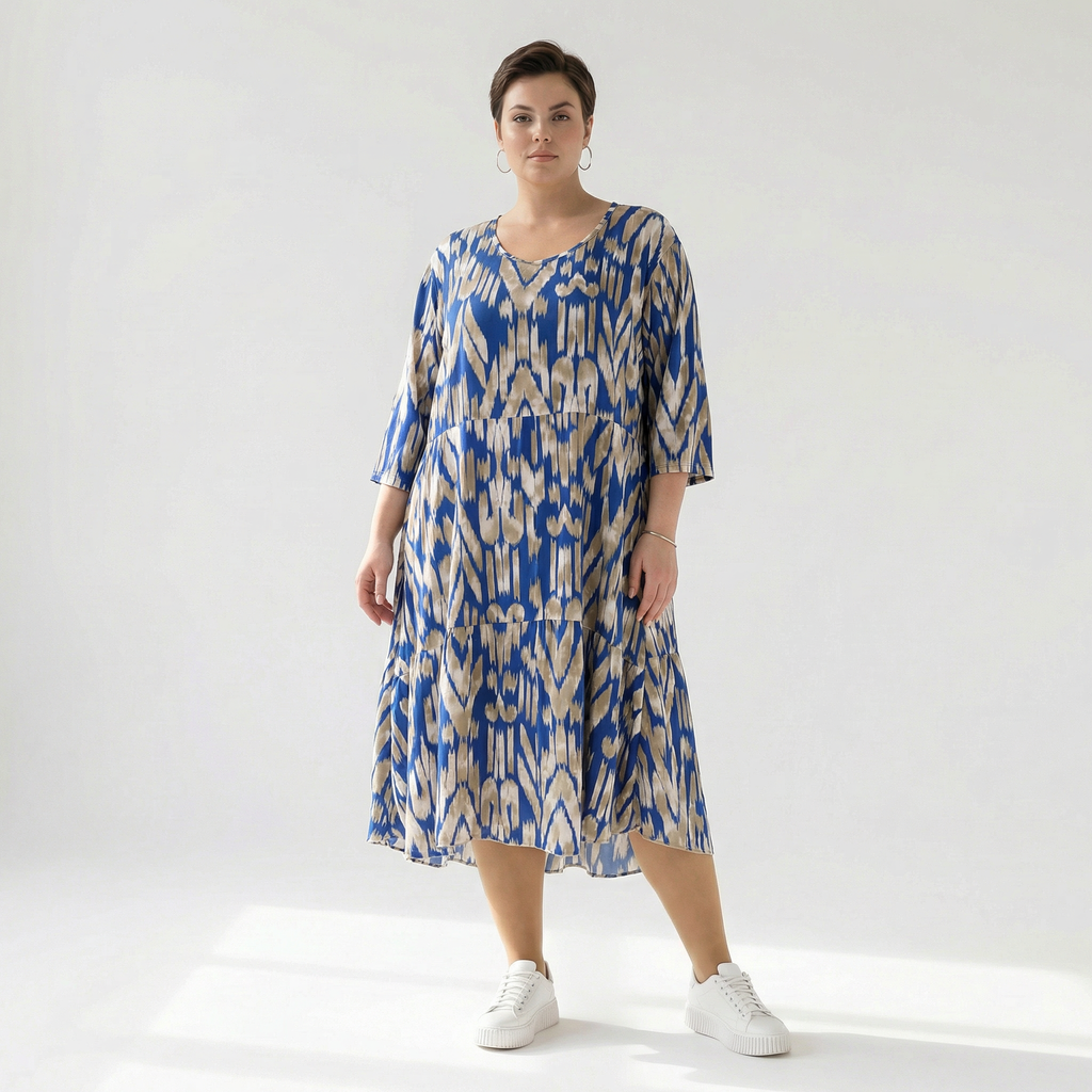  Ballonkleid von AKH Fashion aus Viskose, 1296.06712, Royalblau-Beige, Grafik, Schick