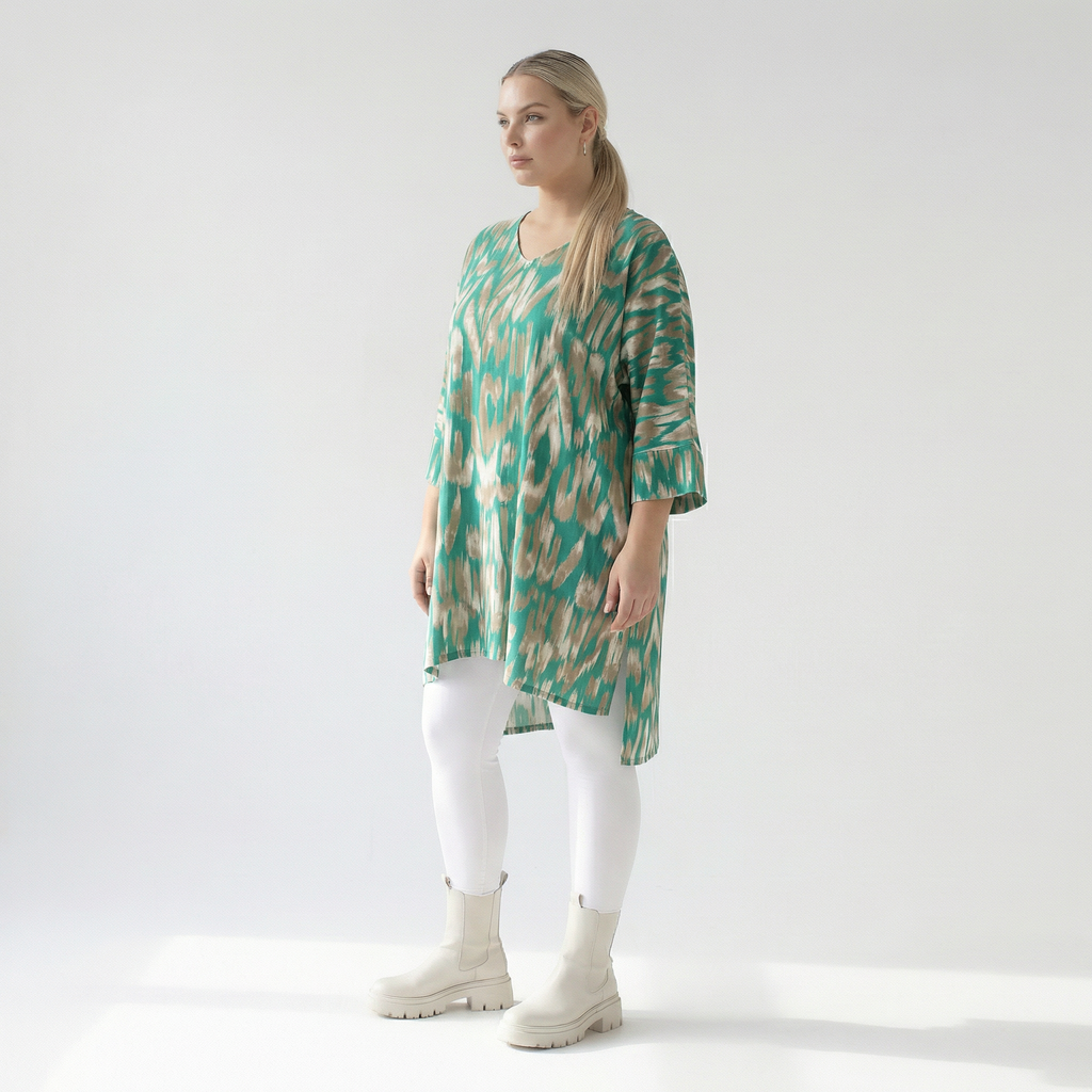  AKH Fashion Bigshirt in gerader Form, aus Viskose, 1296.06925, Mint-Beige, Grafik, Schick