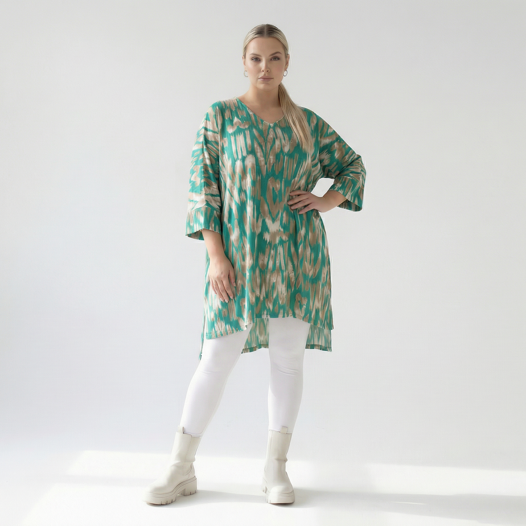  AKH Fashion Bigshirt in gerader Form, aus Viskose, 1296.06925, Mint-Beige, Grafik, Schick