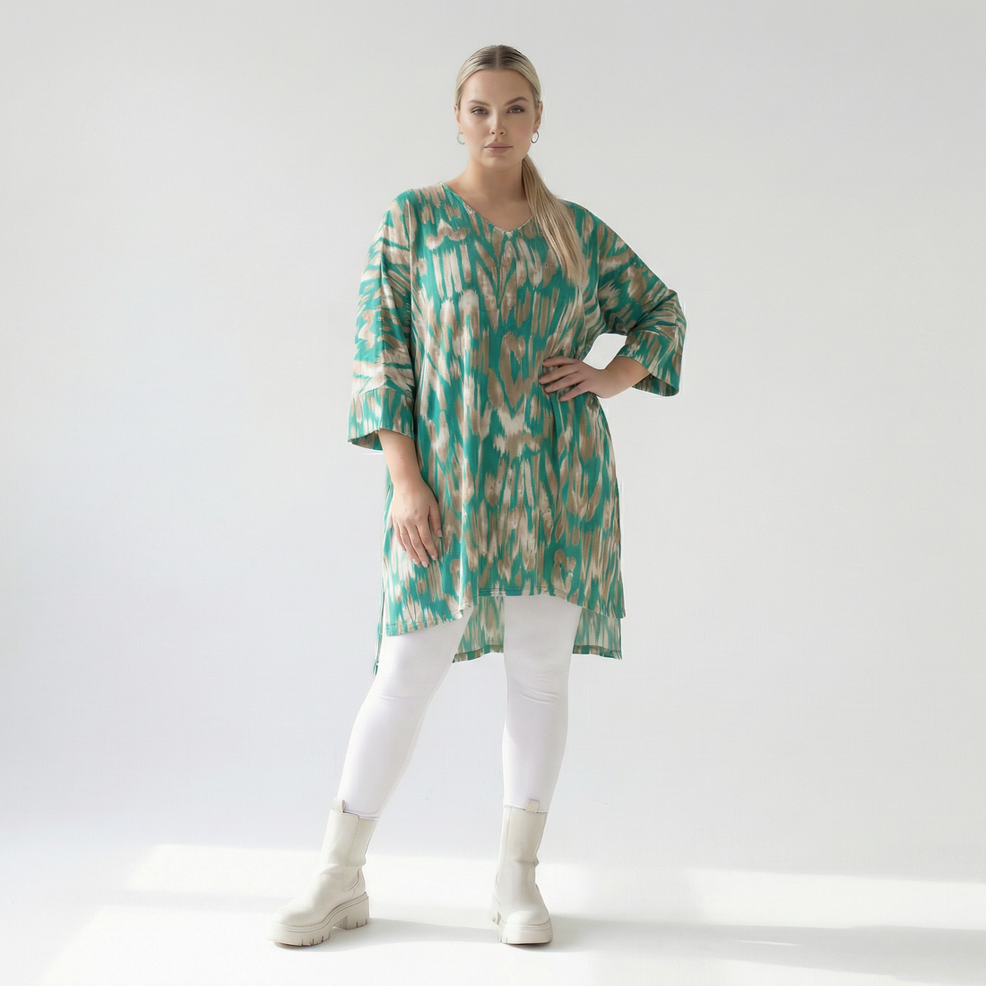  AKH Fashion Bigshirt in gerader Form, aus Viskose, 1296.06925, Mint-Beige, Grafik, Schick