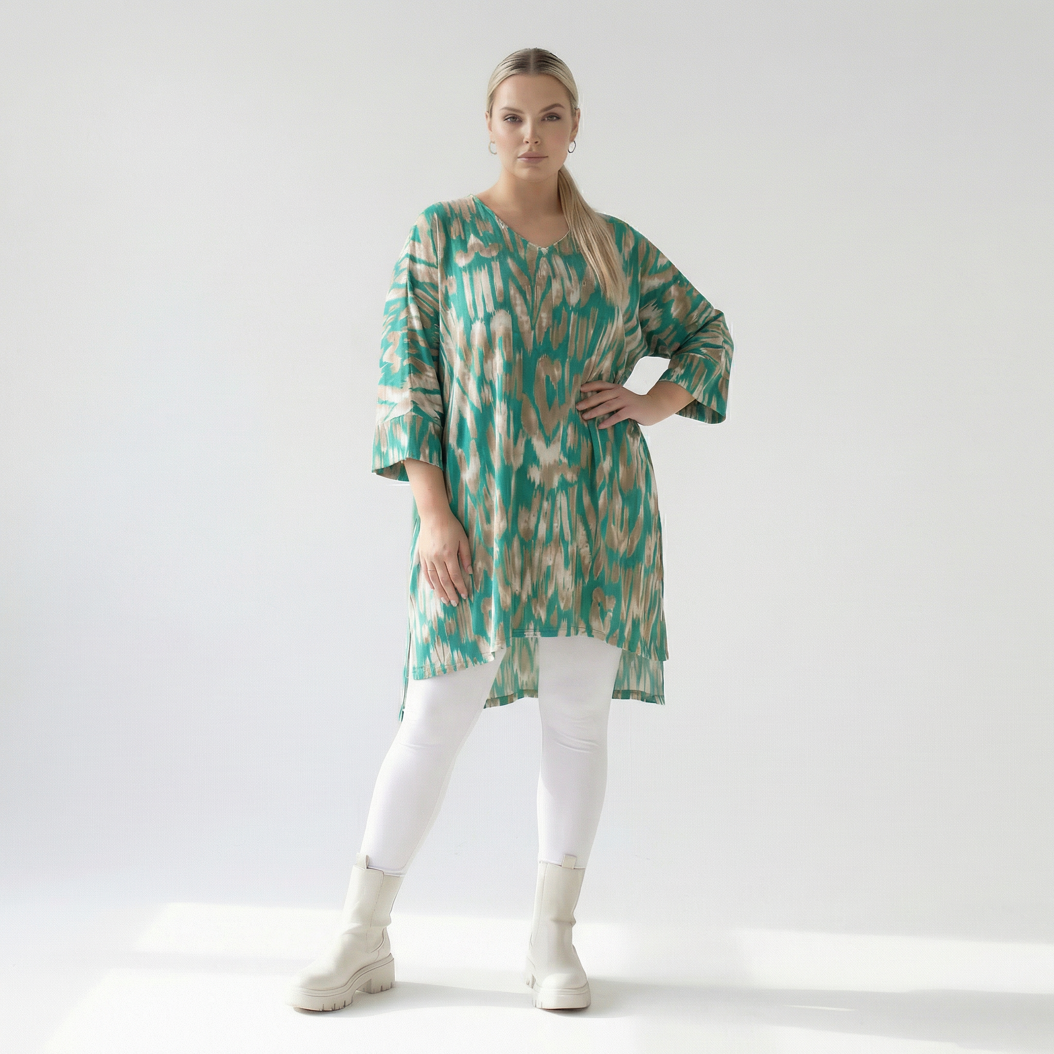  AKH Fashion Bigshirt in gerader Form, aus Viskose, 1296.06925, Mint-Beige, Grafik, Schick