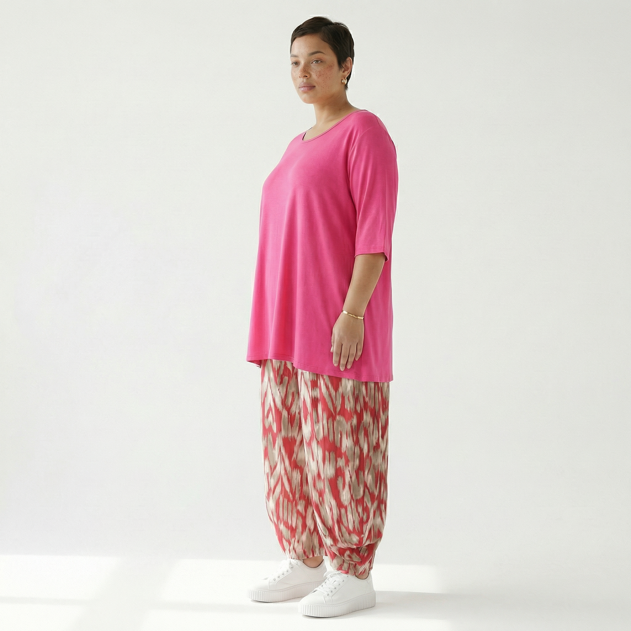  Ballonhose von AKH Fashion aus Viskose, 1296.08069, Fuchsia-Beige, Grafik, Schick, Modern