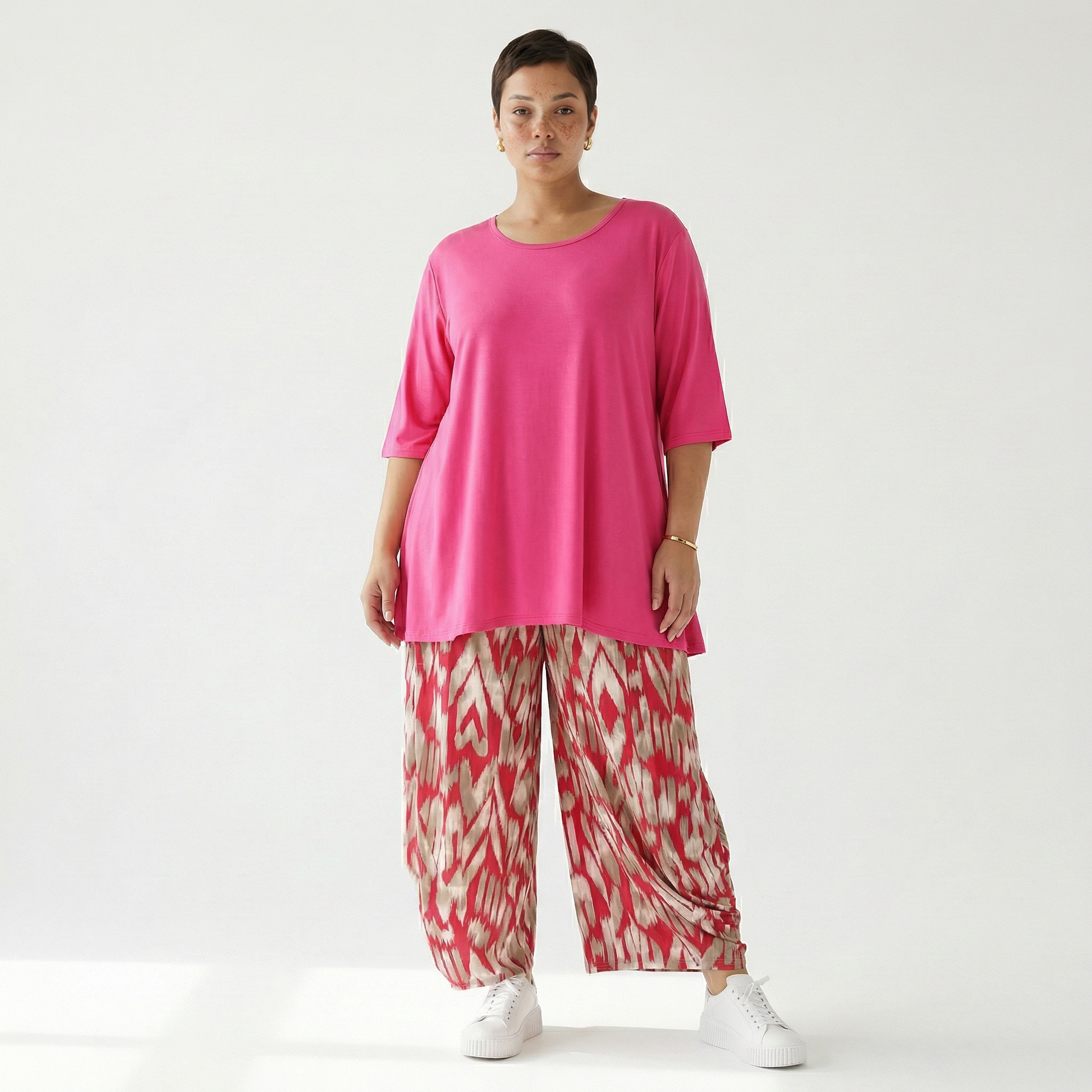  Ballonhose von AKH Fashion aus Viskose, 1296.08069, Fuchsia-Beige, Grafik, Schick, Modern